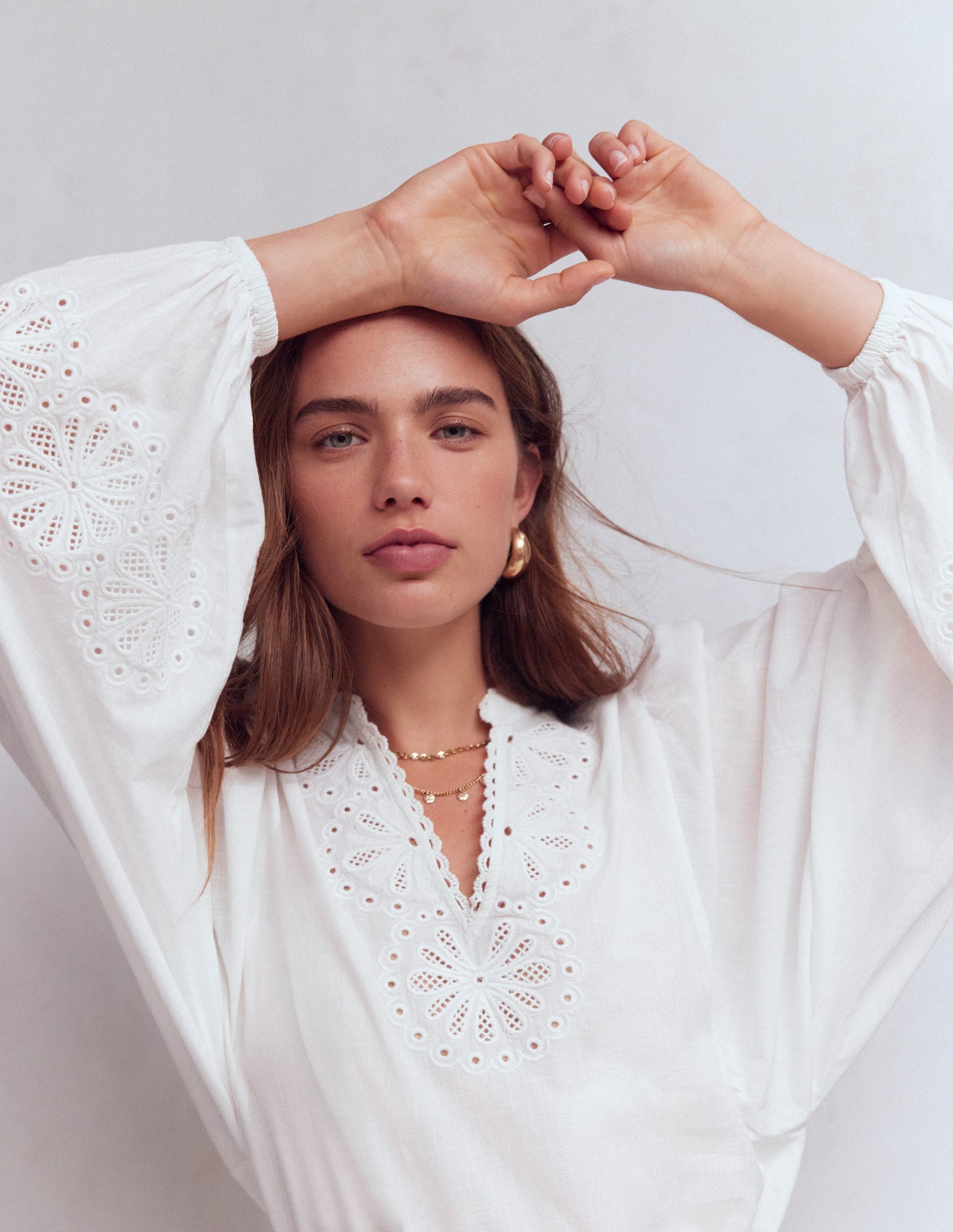 Embroidered Cotton Popover Top-White-5