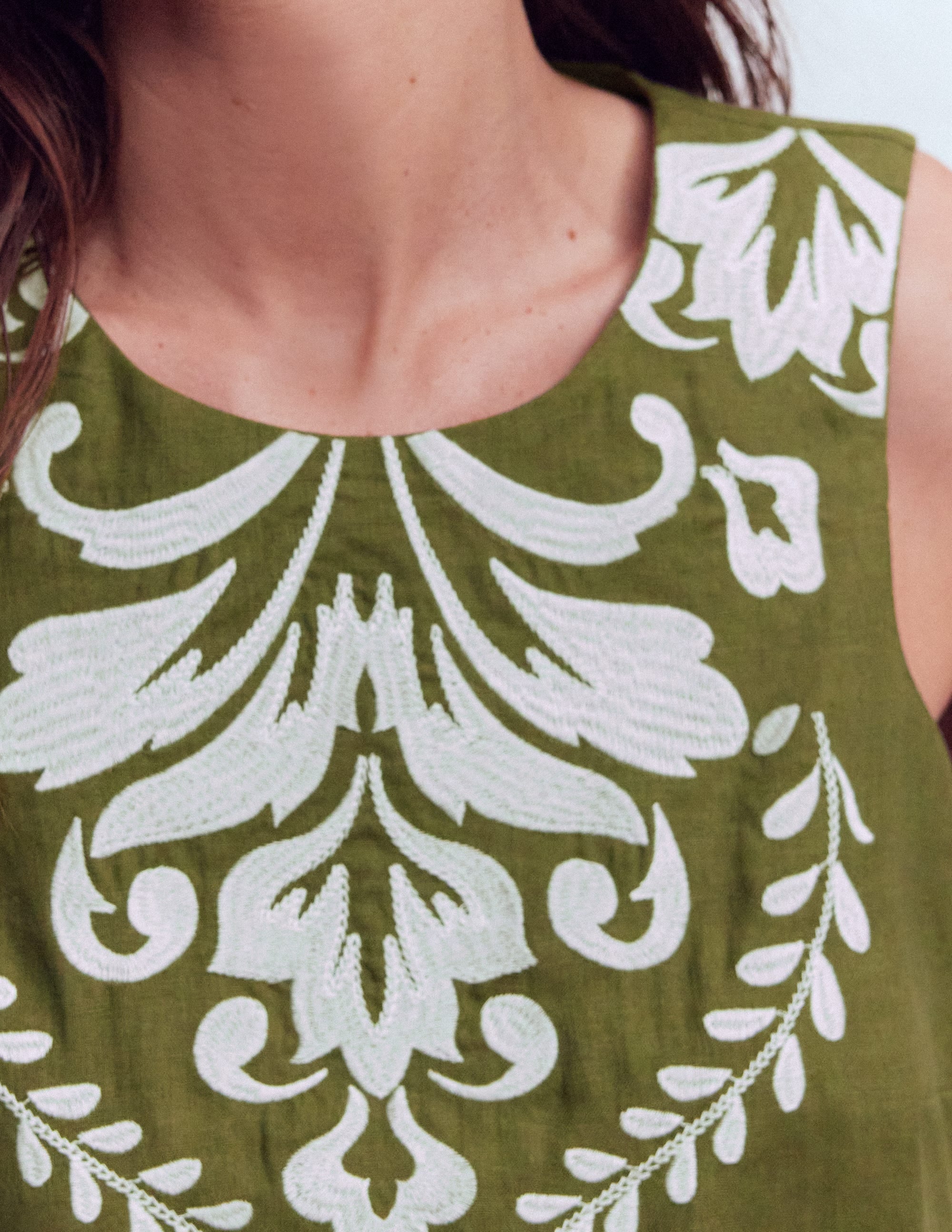 Sofia Embroidered Linen Top-Woodland Green | Boden USA
