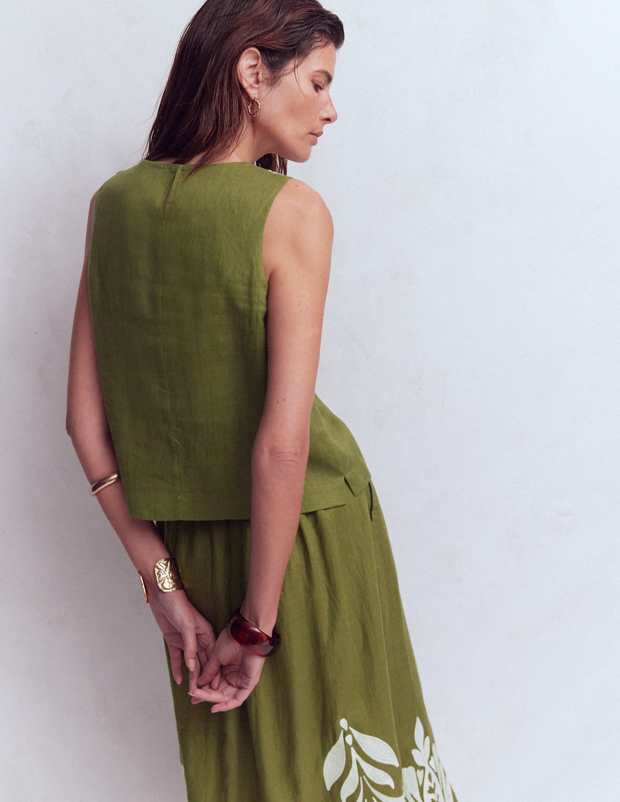 Sofia Embroidered Linen Top-Woodland Green | Boden USA