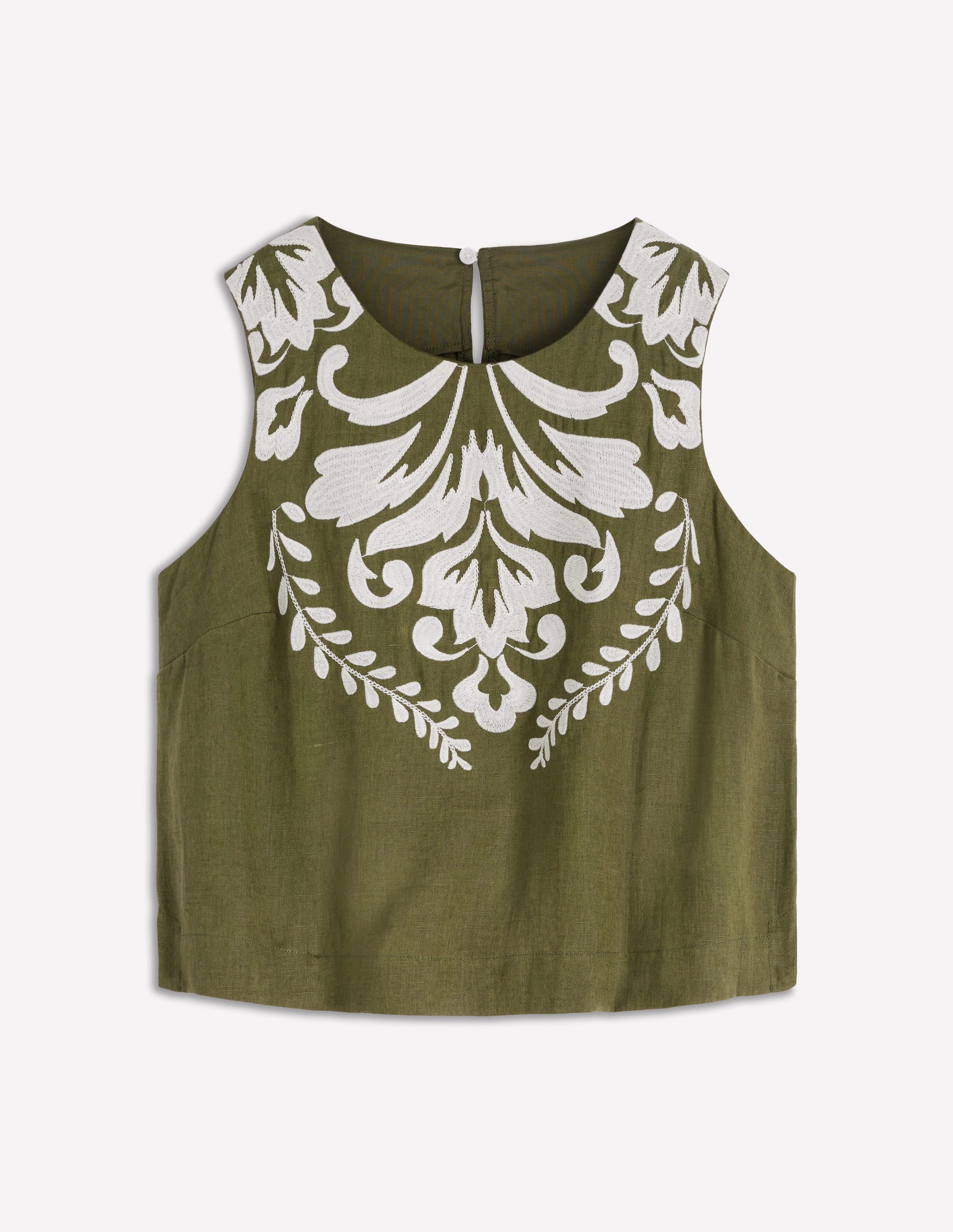 Sofia Embroidered Linen Top-Woodland Green | Boden USA