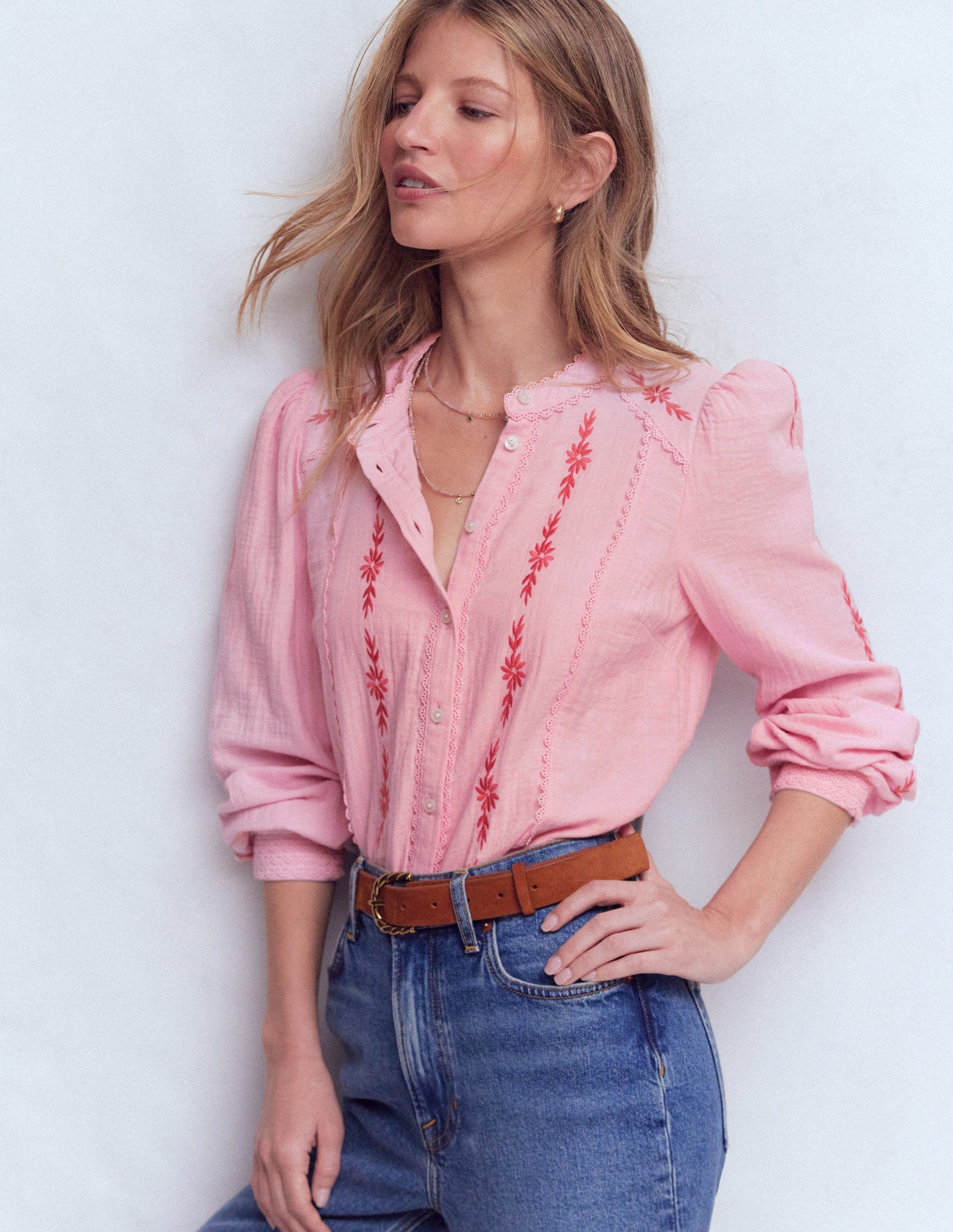 Rhea Trim Doublecloth Top-Formica Pink Embroidery-1