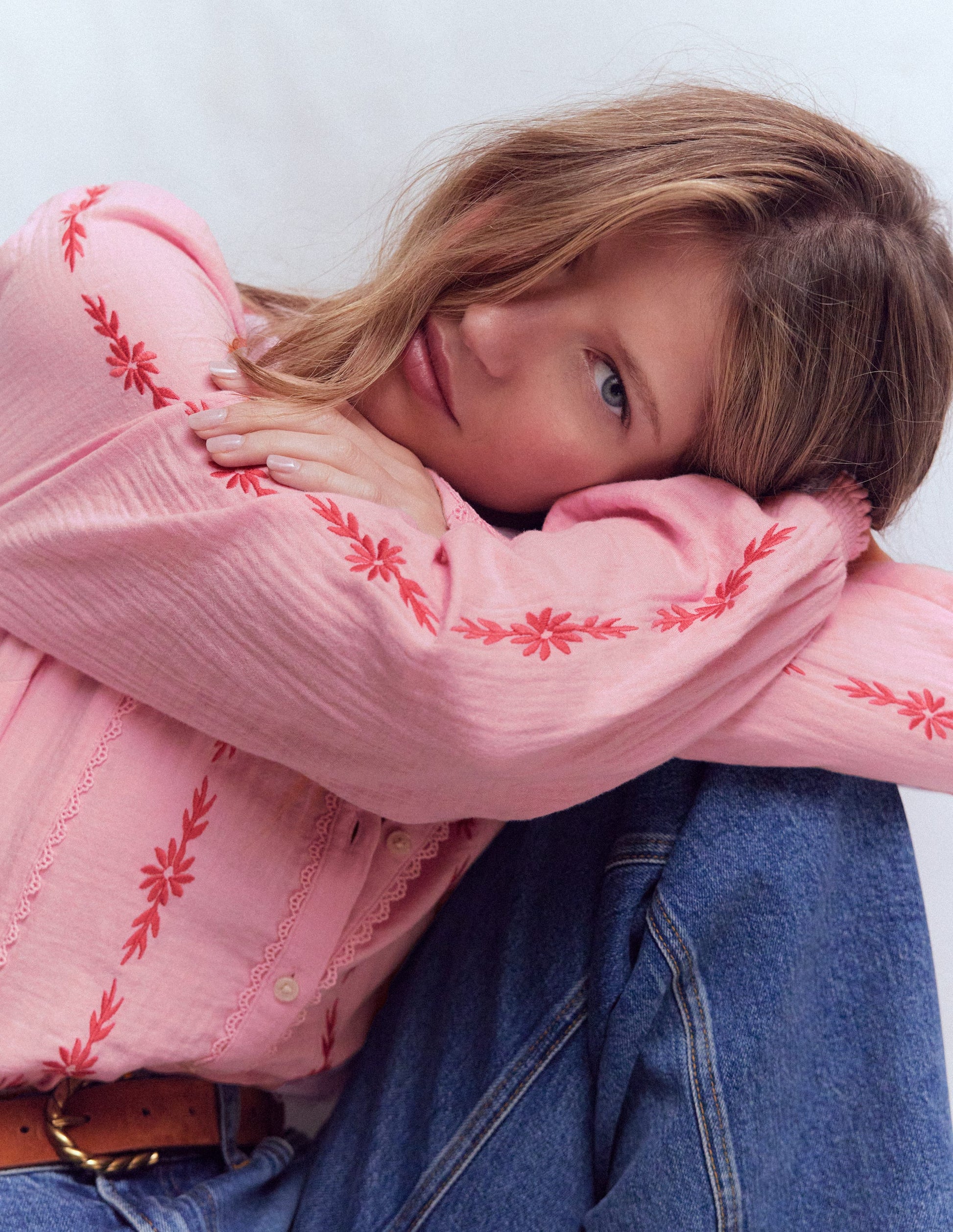 Rhea Trim Doublecloth Top-Formica Pink Embroidery-4