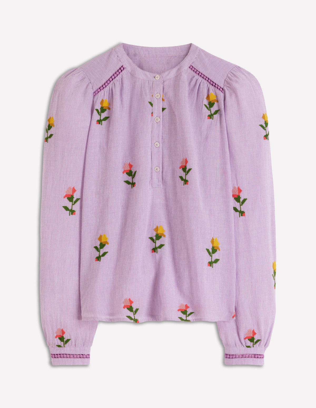 Embroidered Trim Interest Top-Purple Stripe Embroidery-5