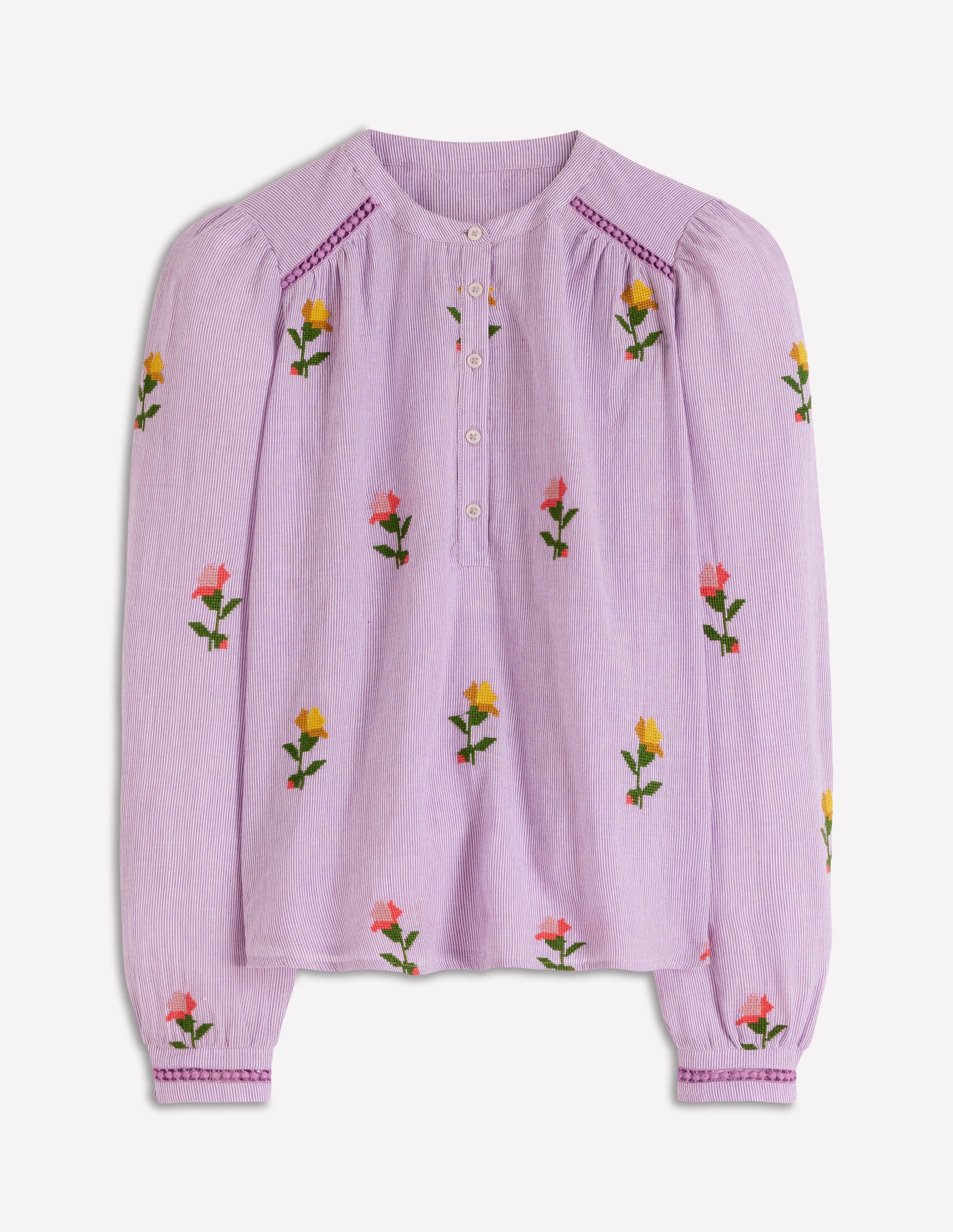 Embroidered Trim Interest Top-Purple Stripe Embroidery - Image 5