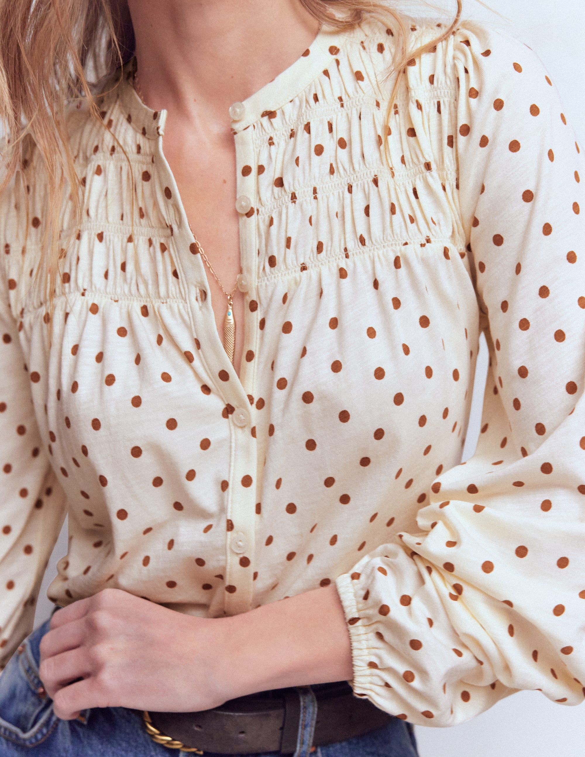 Mya Smocked Jersey Shirt-Ginger, Painted Spot - Image 2