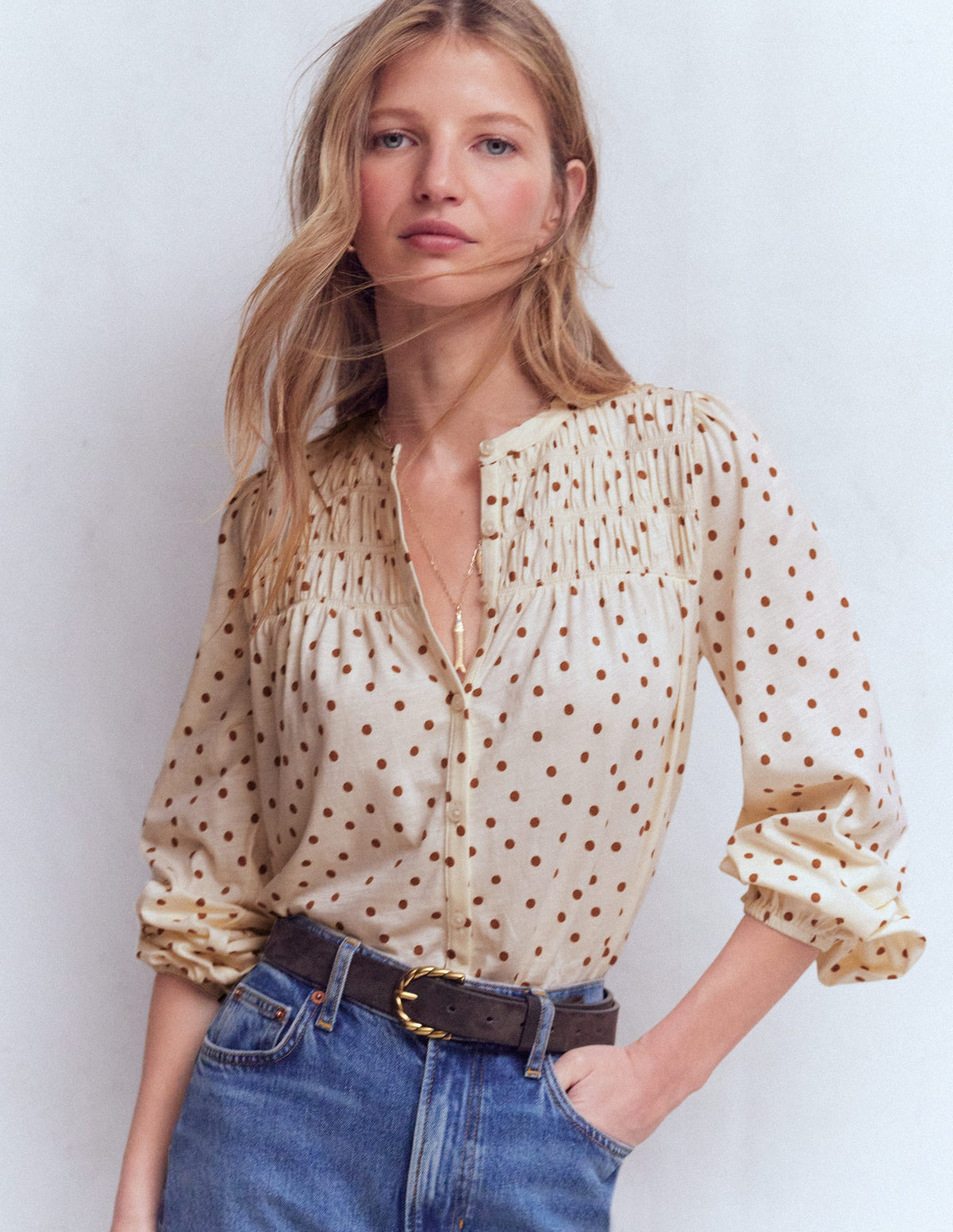 Mya Smocked Jersey Shirt-Ginger, Painted Spot - Image 3