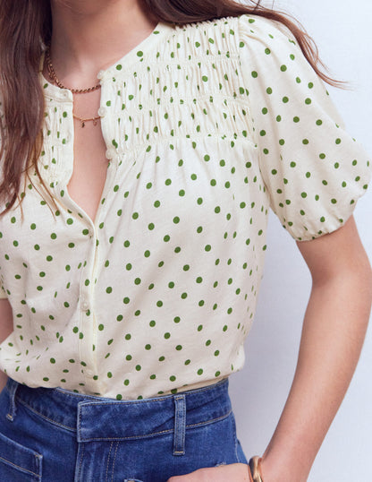 Mya Short Sleeve Smocked Shirt-Papyrus, Painted Dot-2