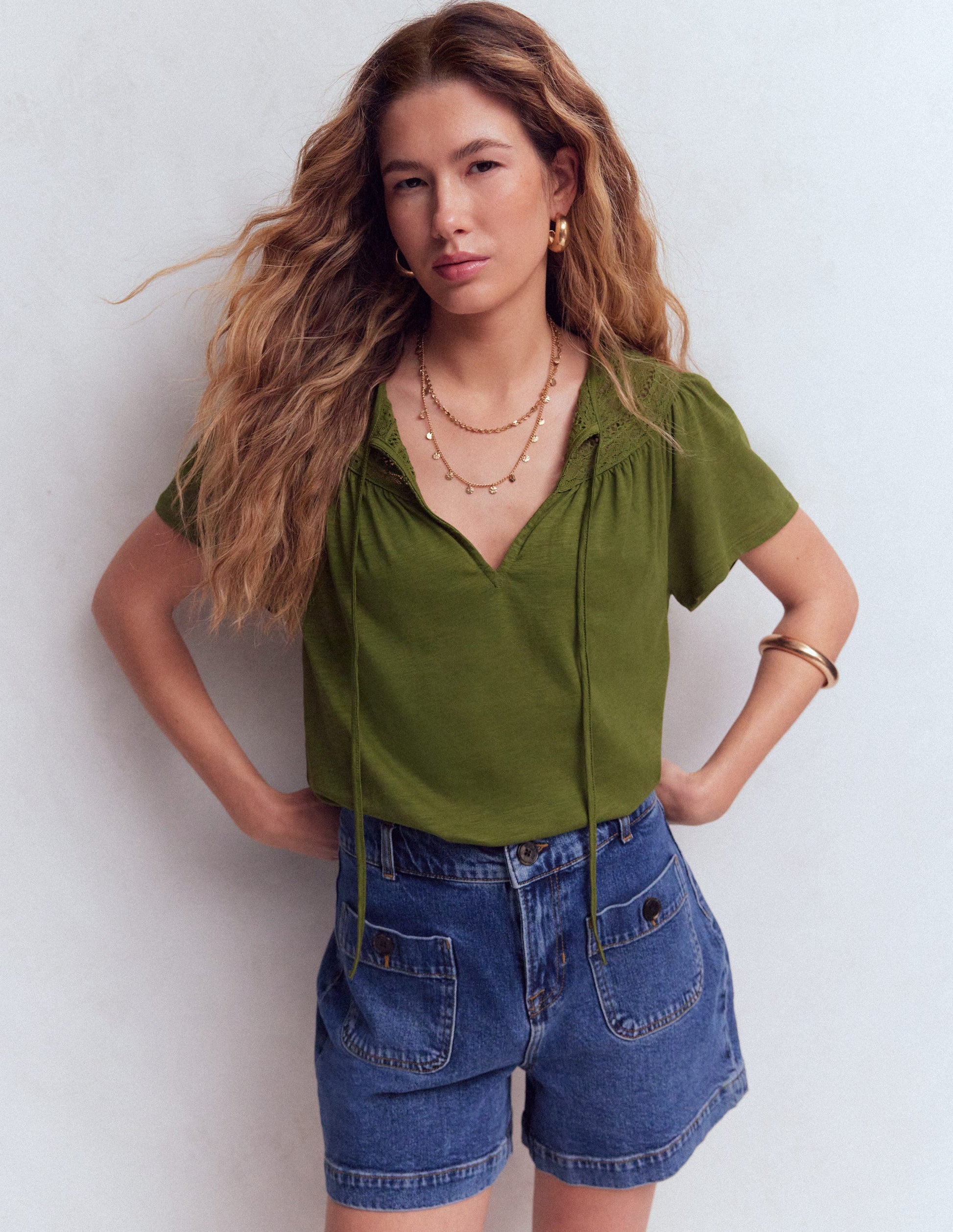 Edi Trim Detail T-shirt-Olive-1