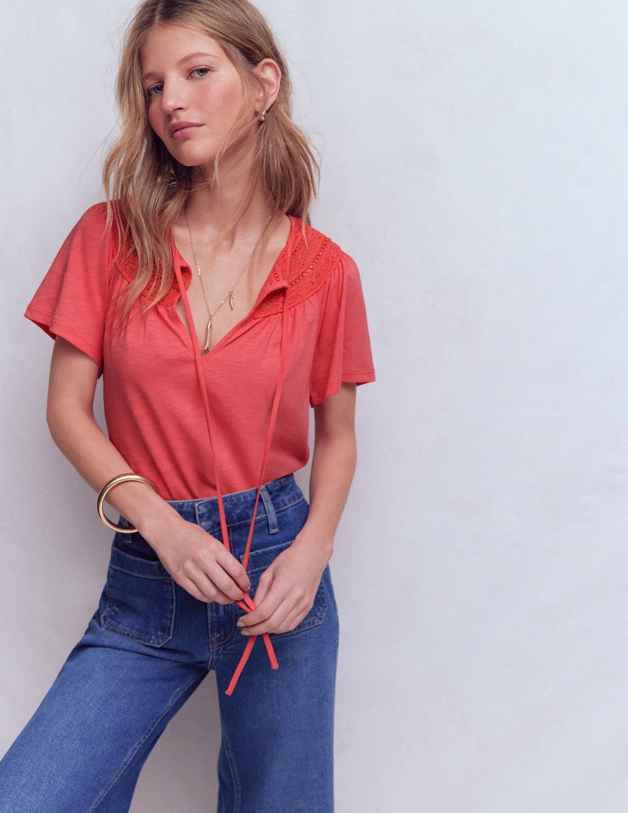Edi Trim Detail T-shirt-Porcelain Rose | Boden USA