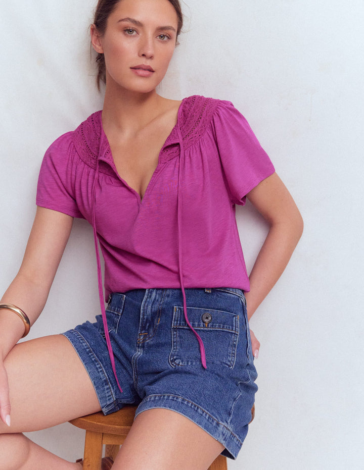 Edi Trim Detail T-shirt-Passion Flower