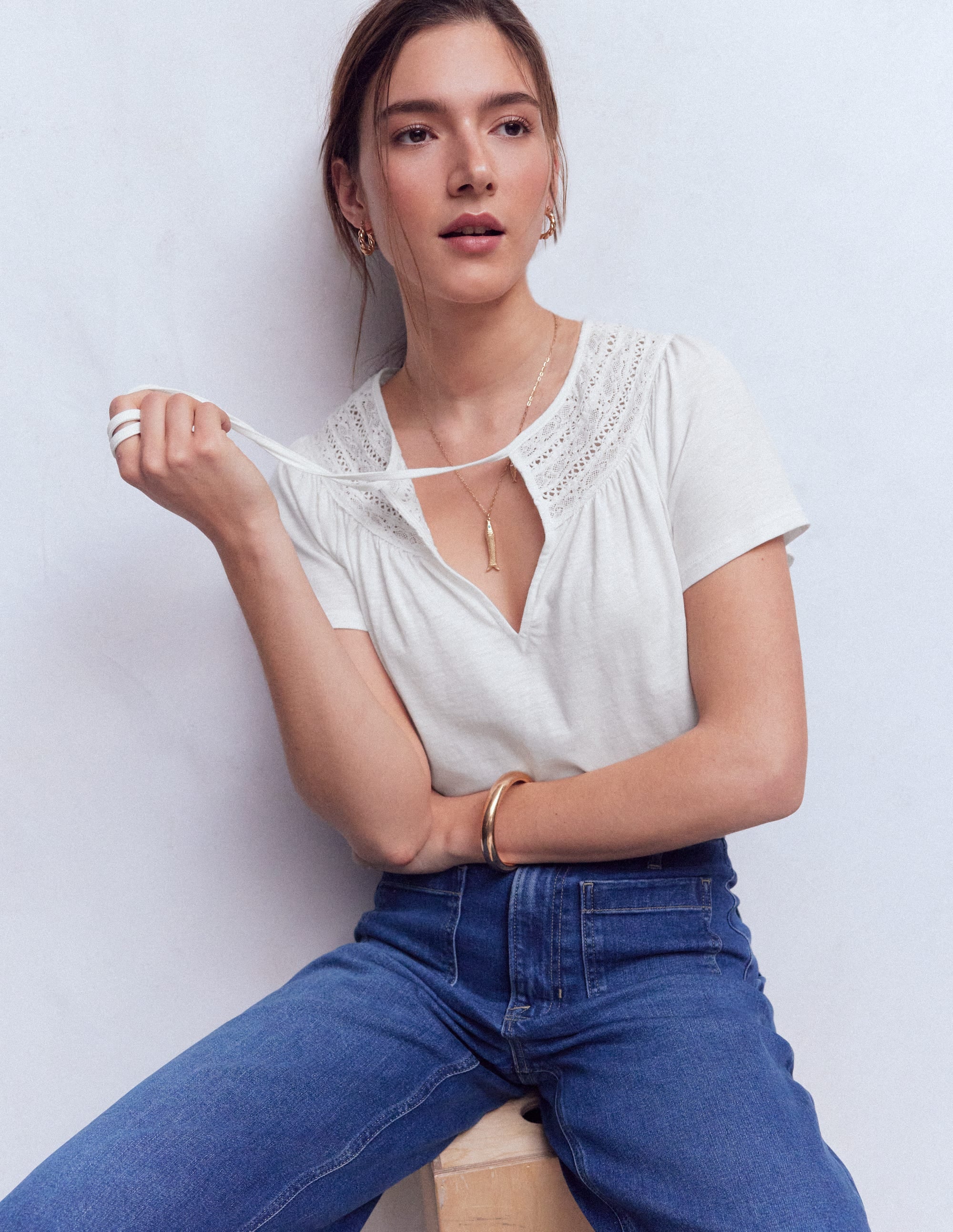 Edi Trim Detail T-shirt-White | Boden USA
