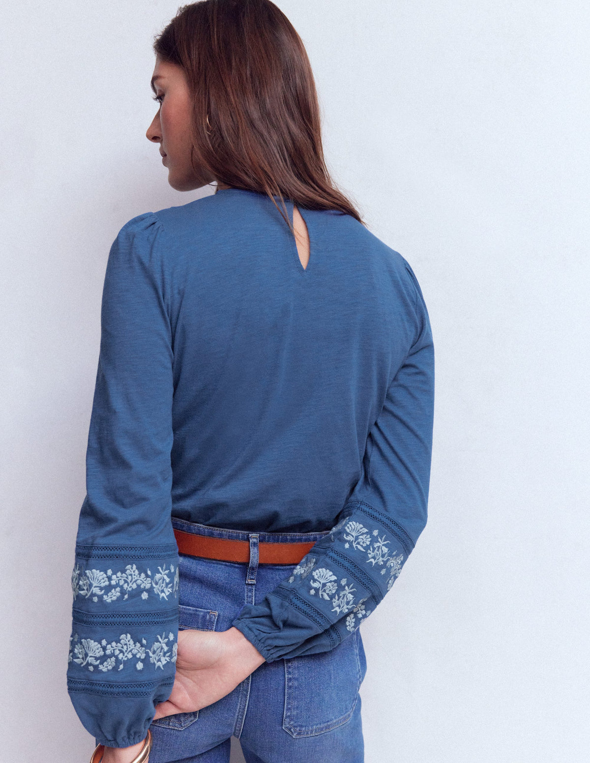 Rosie Embroidered Jersey Top-Denim Blue - Image 3