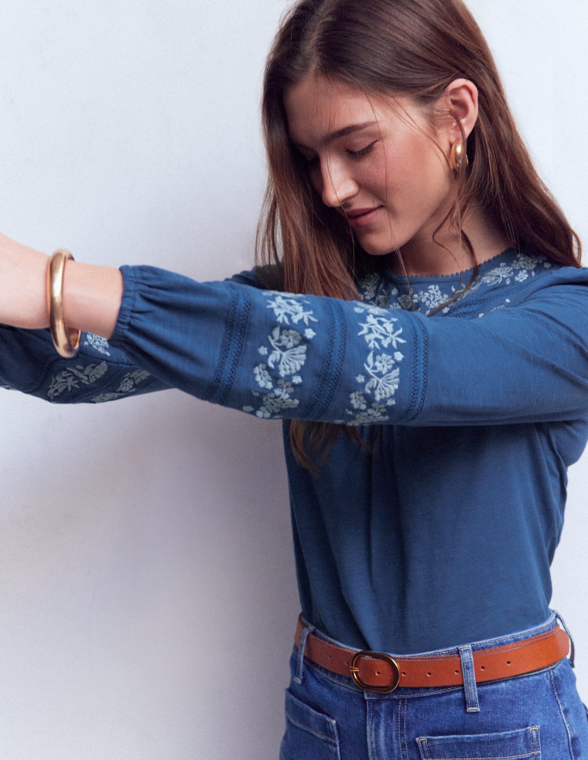 Rosie Embroidered Jersey Top-True Navy-5