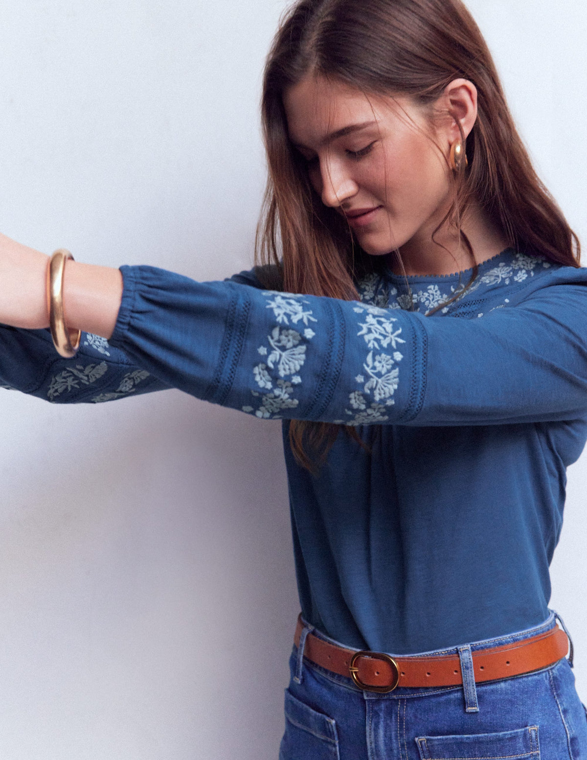 Rosie Embroidered Jersey Top-Denim Blue - Image 5