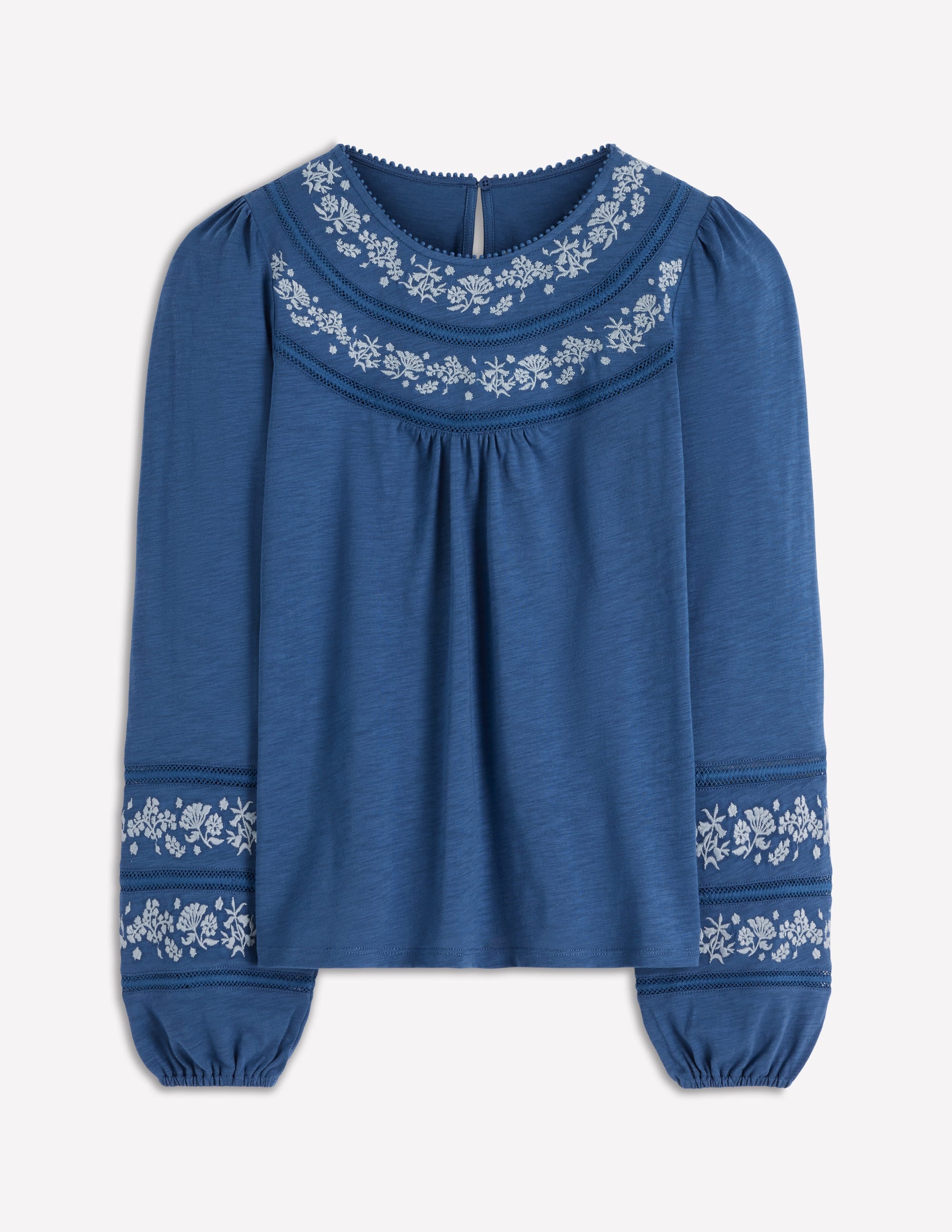 Rosie Embroidered Jersey Top - Denim Blue | Boden USA