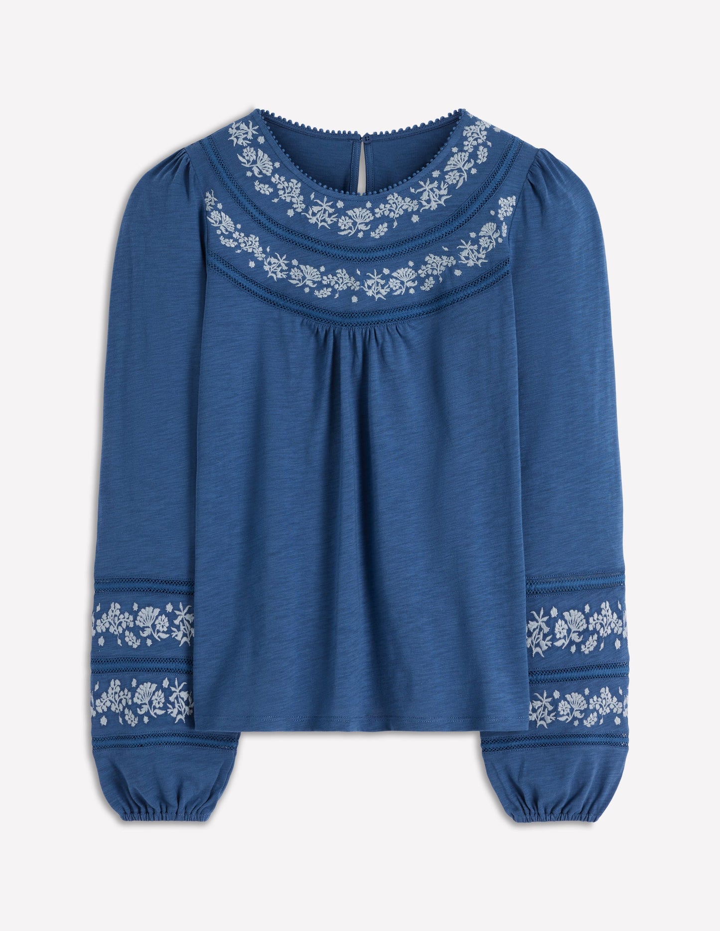 Rosie Embroidered Jersey Top-True Navy