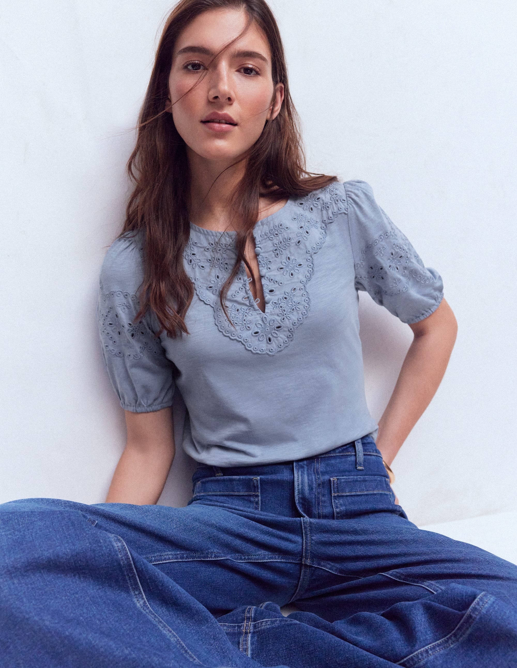 Ada Broderie Mix Top-French Blue | Boden USA