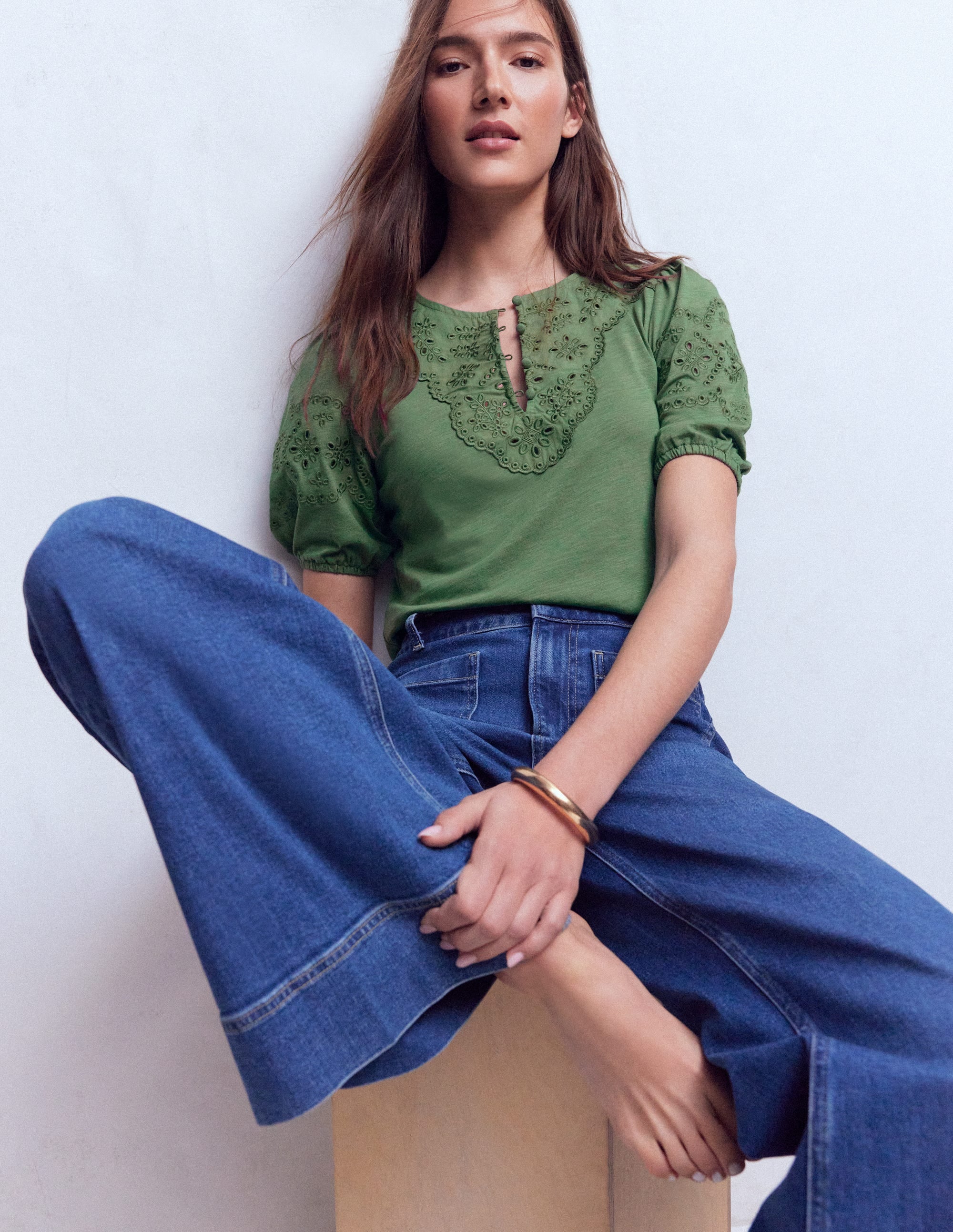 Ada Broderie Mix Top-Willow Green - Image 1
