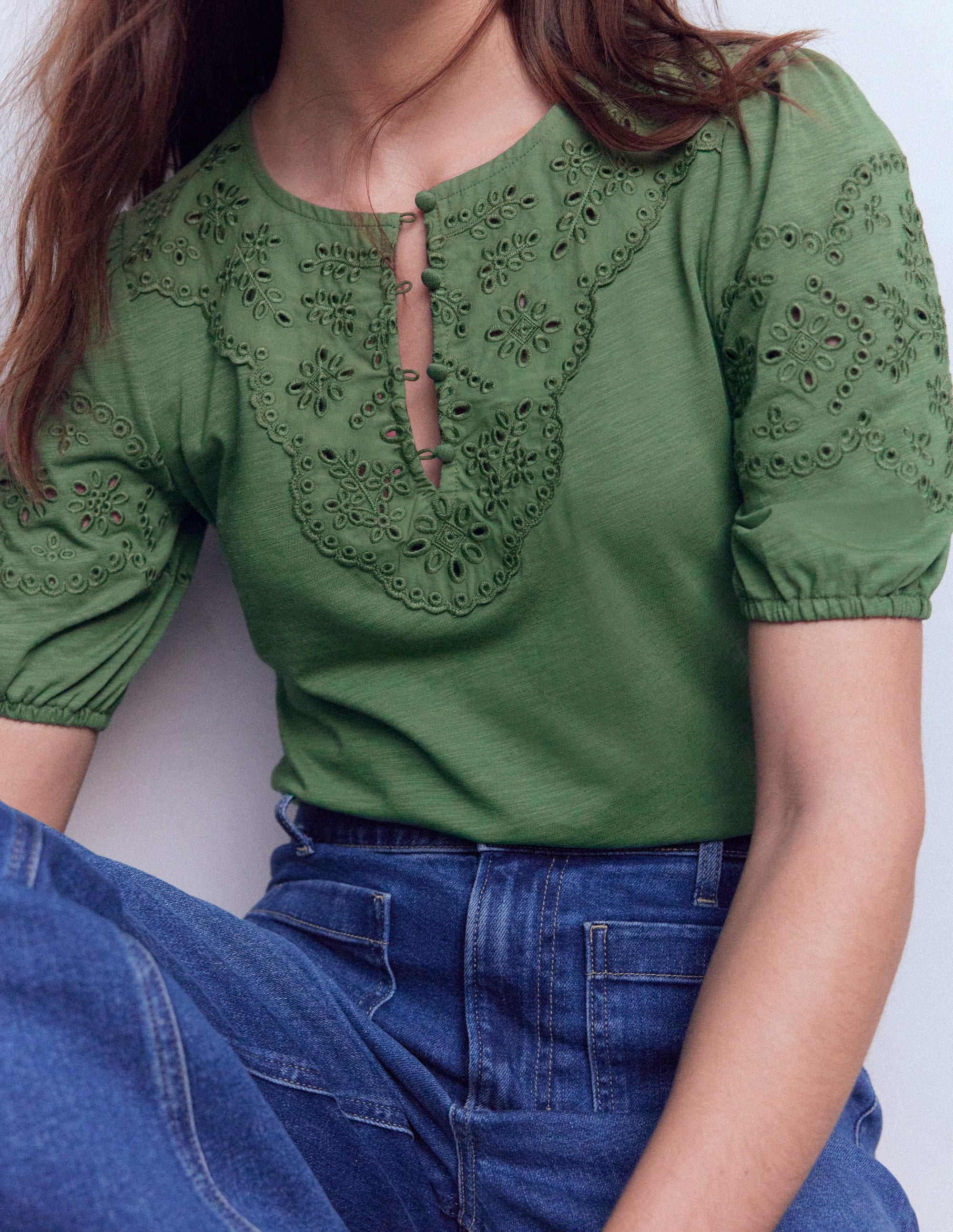 Ada Broderie Mix Top-Willow Green - Image 2