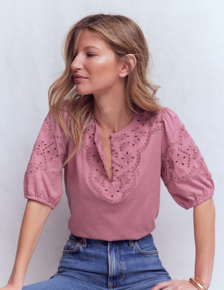 Ada Broderie Mix Top-Lilas