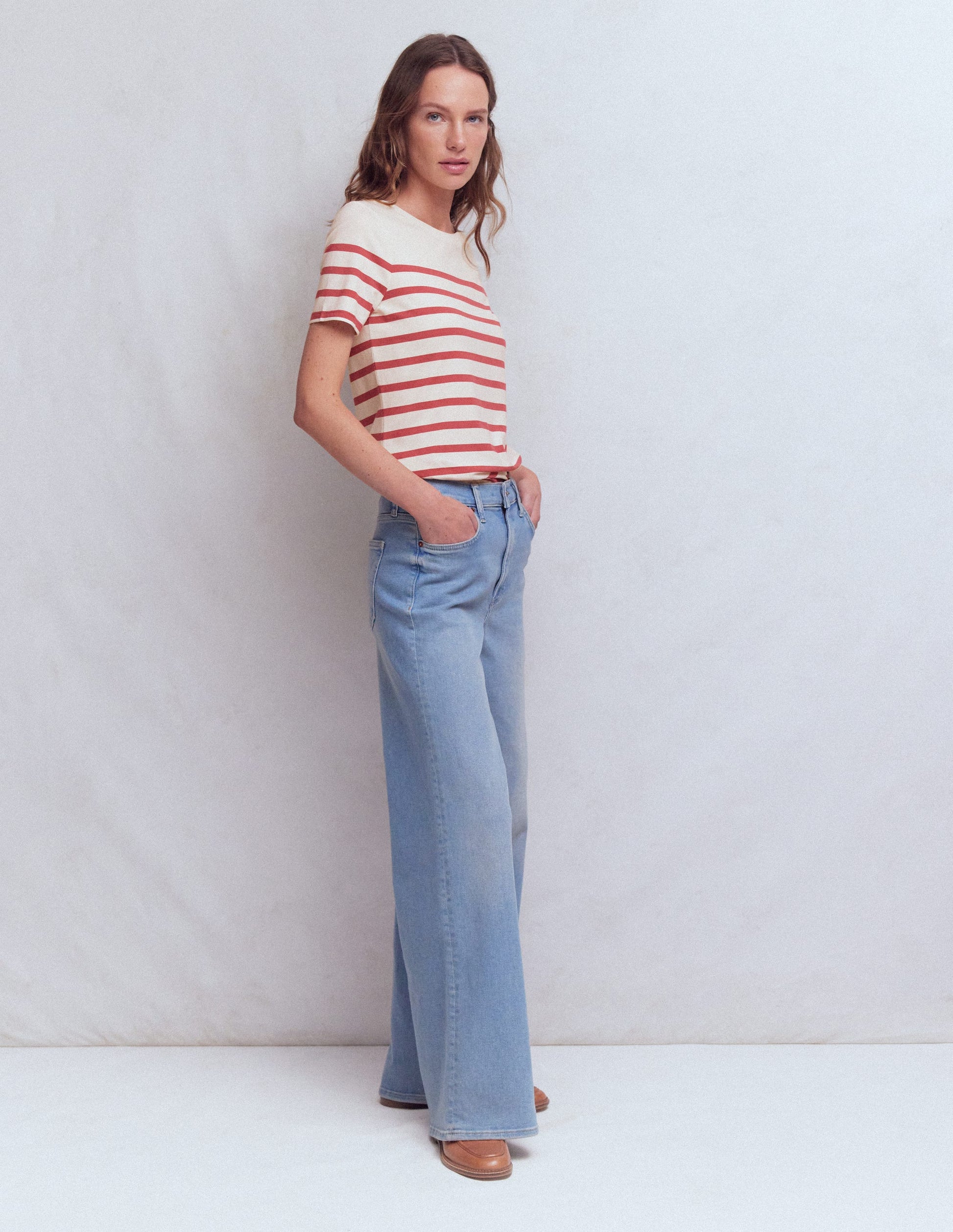 Olivia Short Sleeve Breton-Earth Red, Ivory Stripe-4