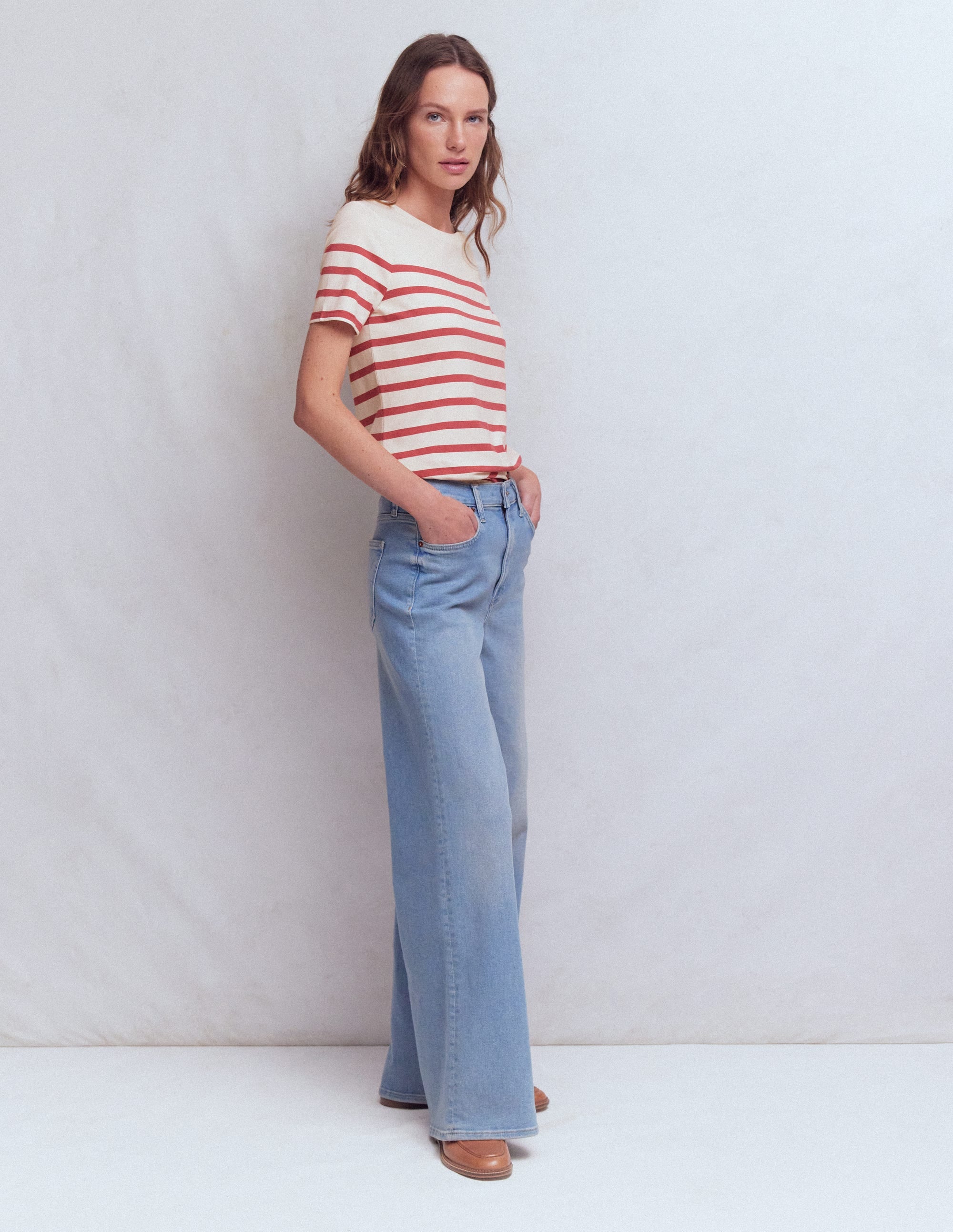 Olivia Short Sleeve Breton-Earth Red, Ivory Stripe - Image 4