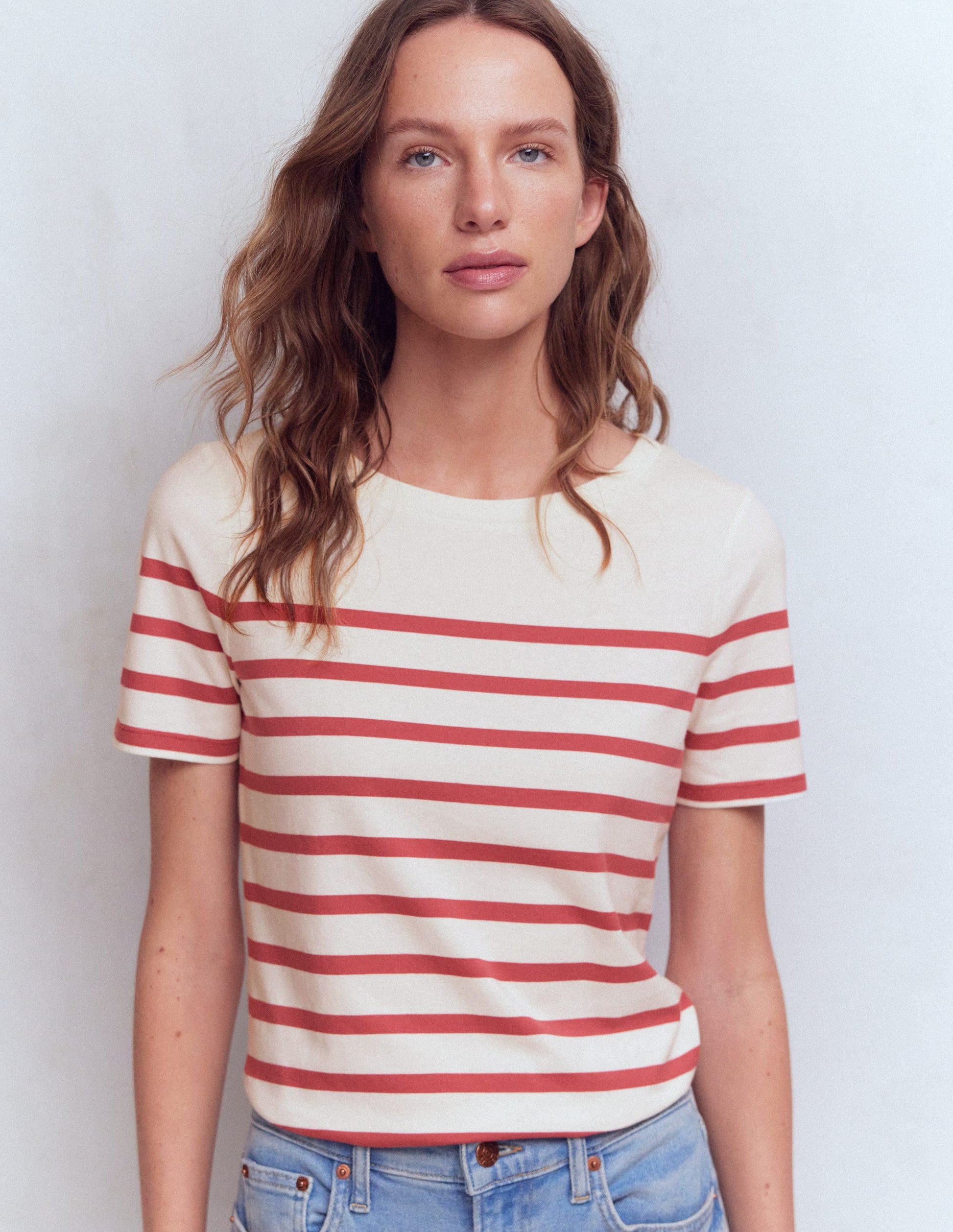 Olivia Short Sleeve Breton-Earth Red, Ivory Stripe-5