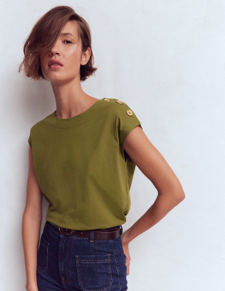 Button Detail T-Shirt-Mayfly