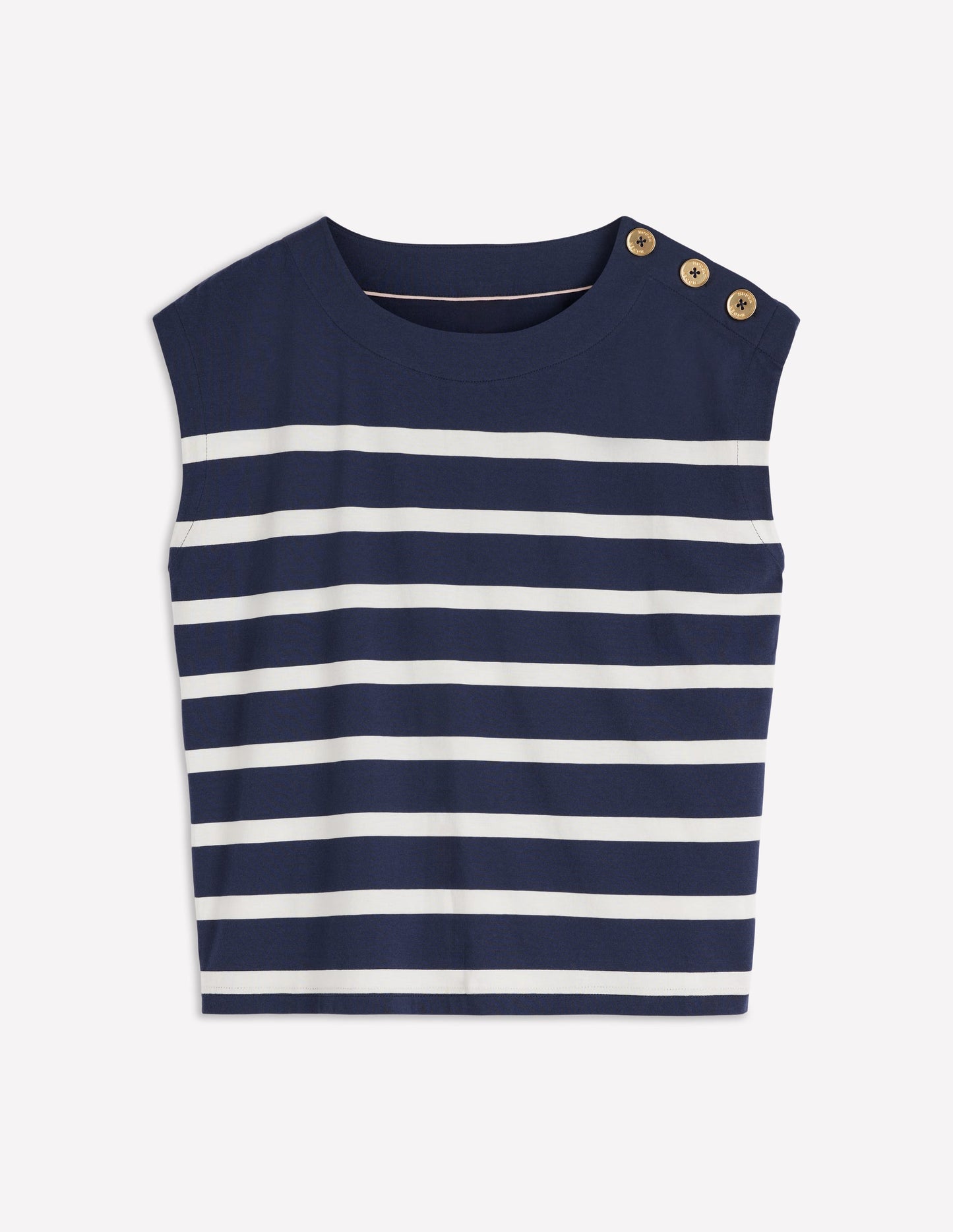 Button Detail T-Shirt-Navy and Ivory Stripe