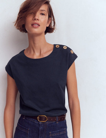 Button Detail T-Shirt-Navy-4