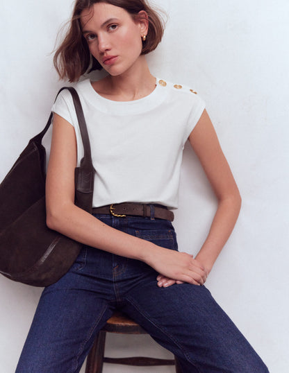 Button Detail T-Shirt-White-1