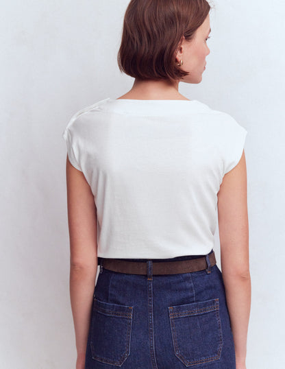 Button Detail T-Shirt-White-3