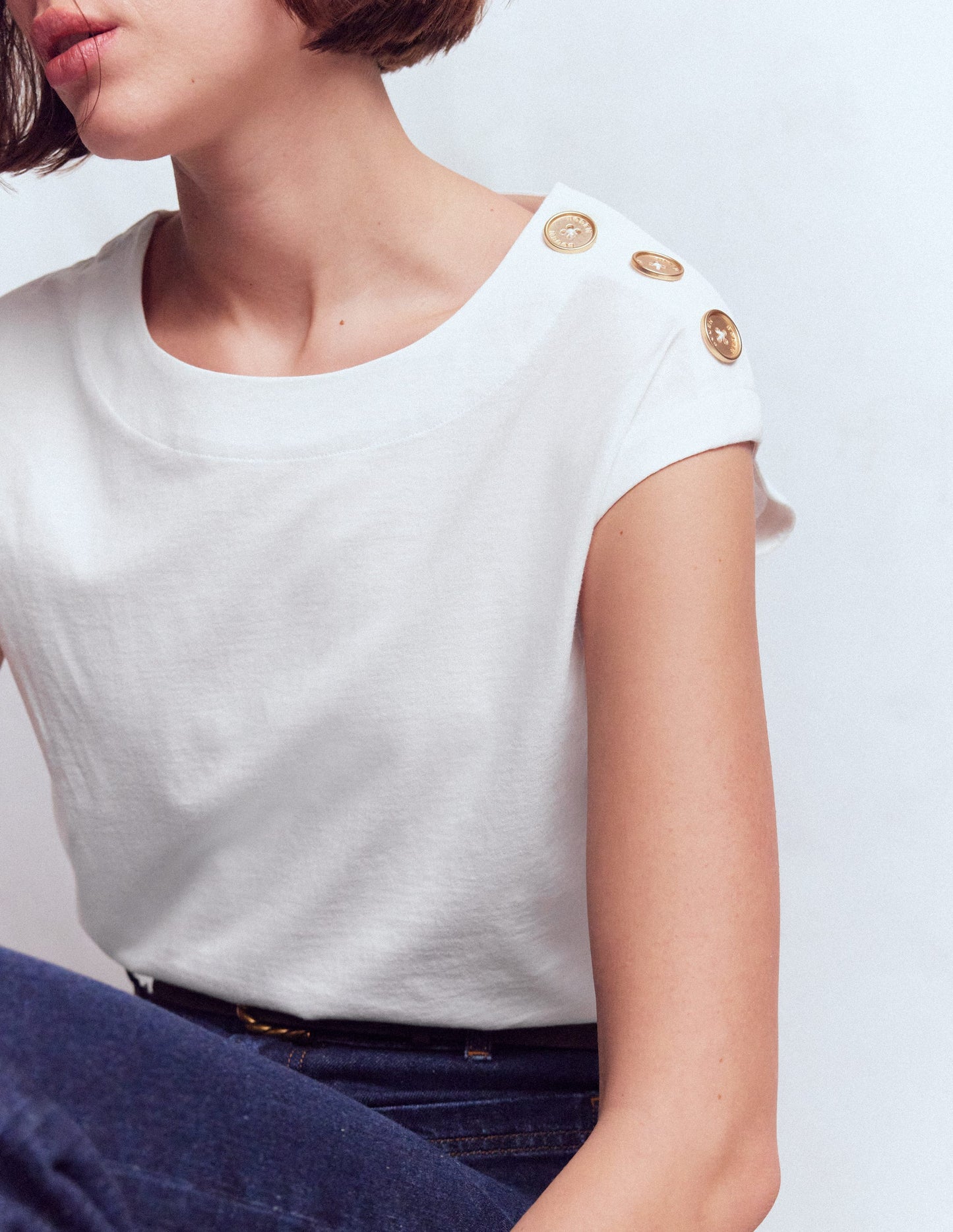 Button Detail T-Shirt-White