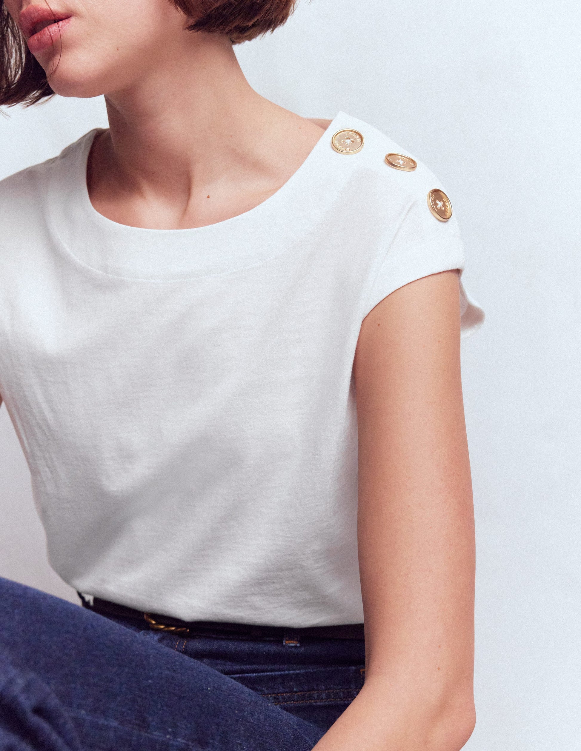 Button Detail T-Shirt-White-4