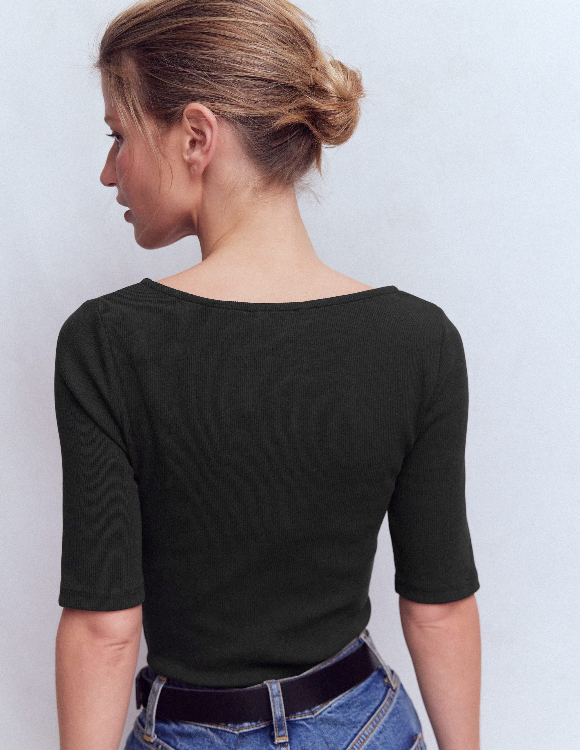 Short Sleeve Rib Henley-Black - Image 3