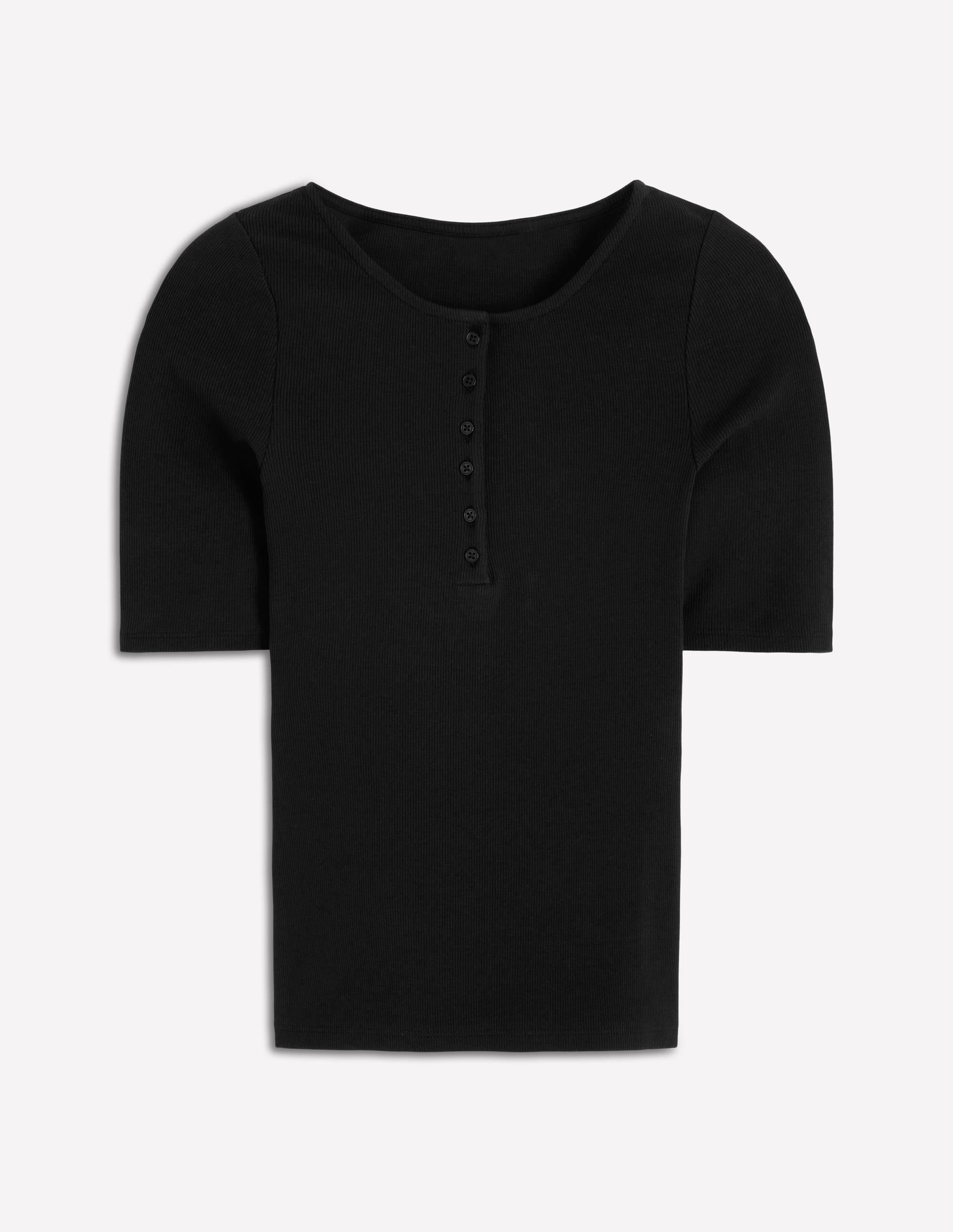Short Sleeve Rib Henley-Black - Image 5