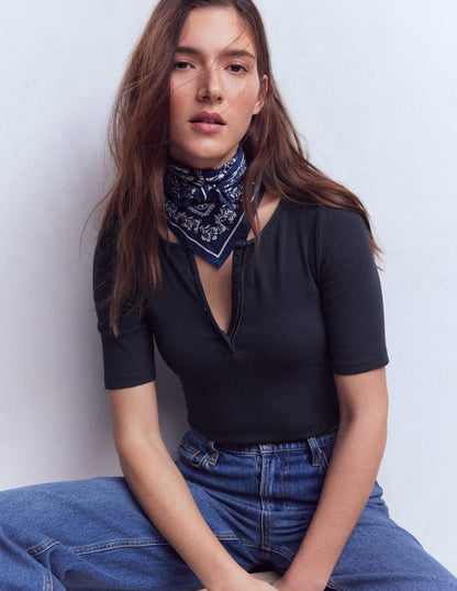 Short Sleeve Rib Henley-Navy-1