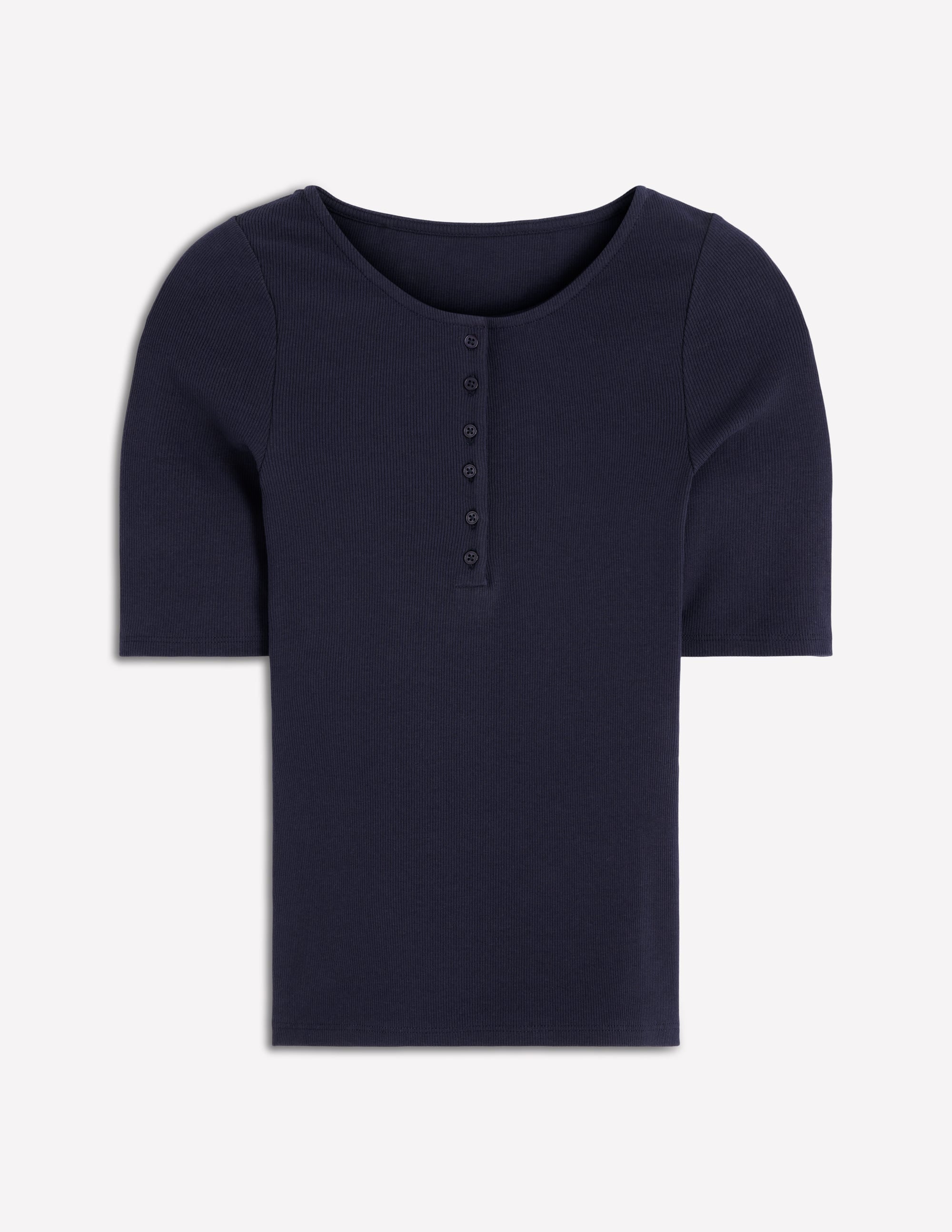 Short Sleeve Rib Henley-Navy - Image 5