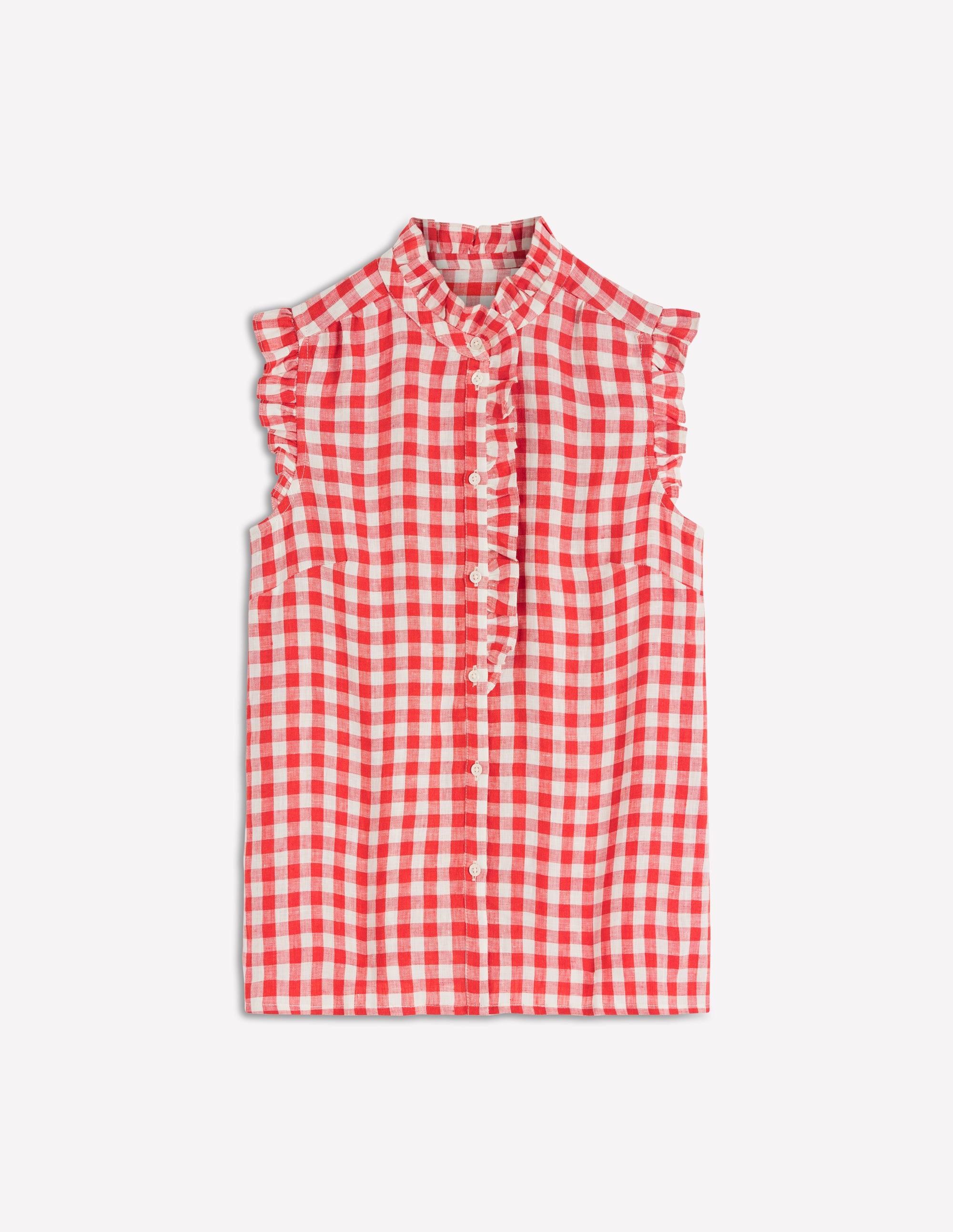 Isabel Sleeveless Linen Top-Burnt Red Gingham - Image 6
