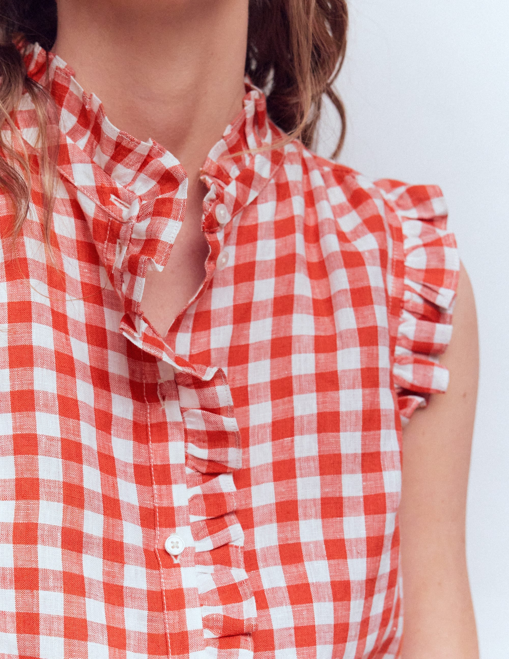 Isabel Sleeveless Linen Top-Burnt Red Gingham - Image 2