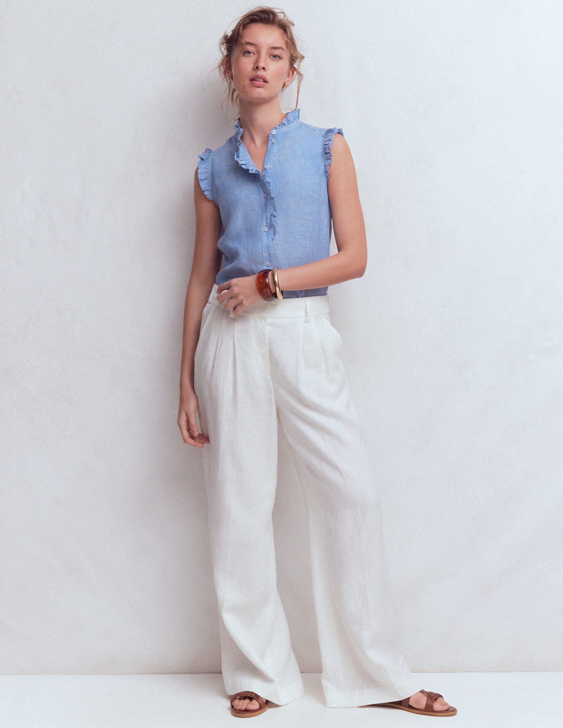 Isabel Sleeveless Linen Top-Chambray-4