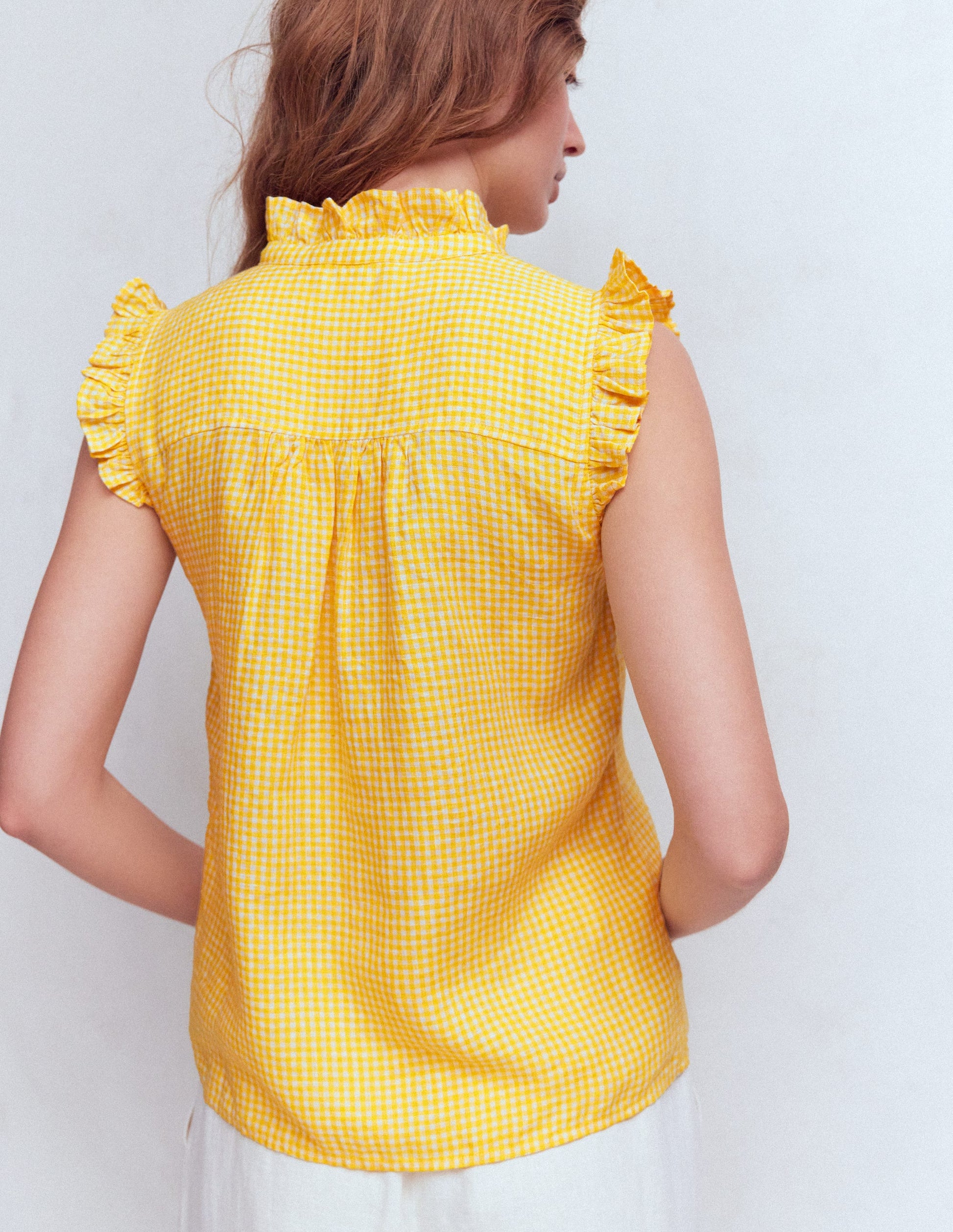 Isabel Sleeveless Linen Top-French Marigold Micro Gingham-3