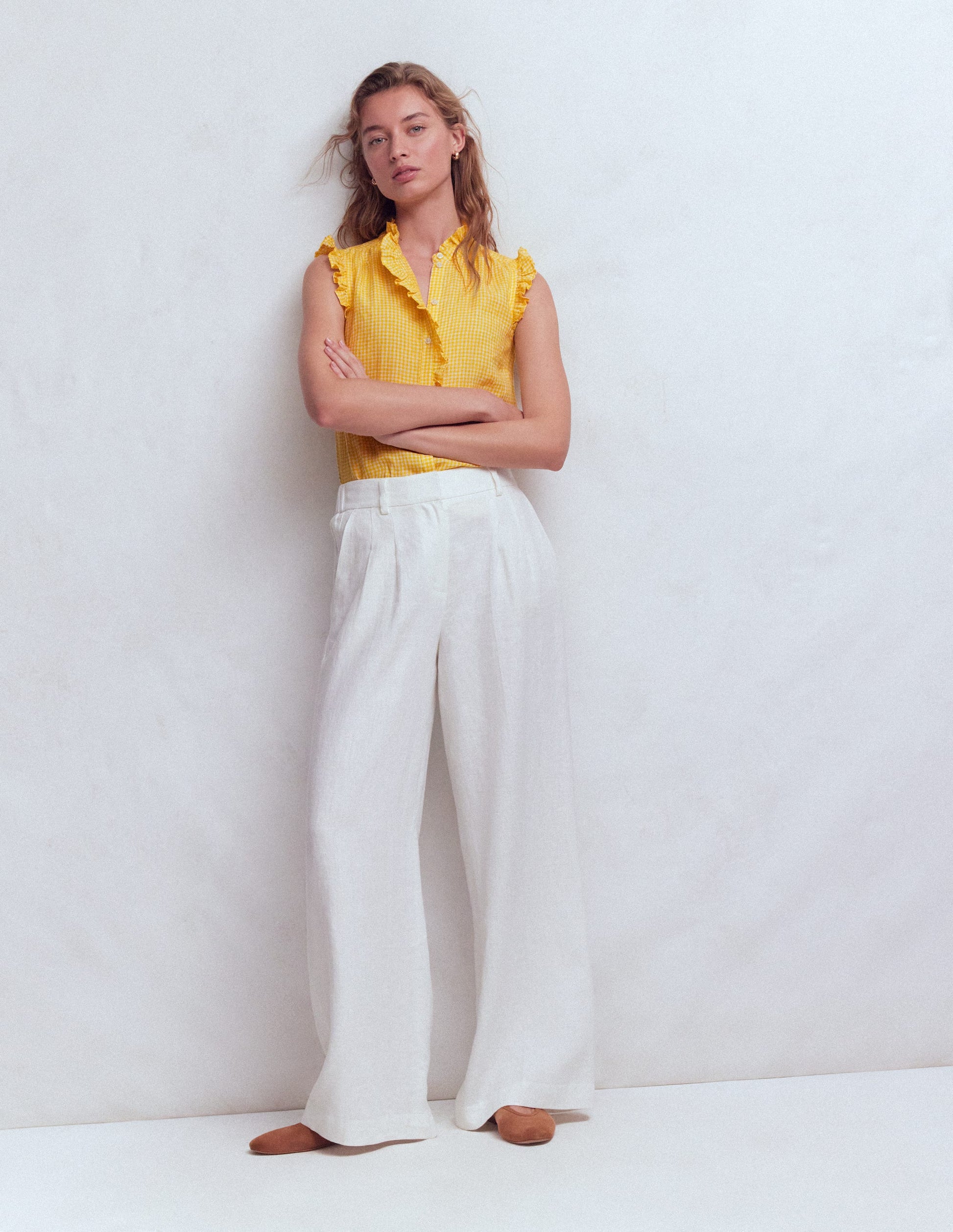 Isabel Sleeveless Linen Top-French Marigold Micro Gingham-4