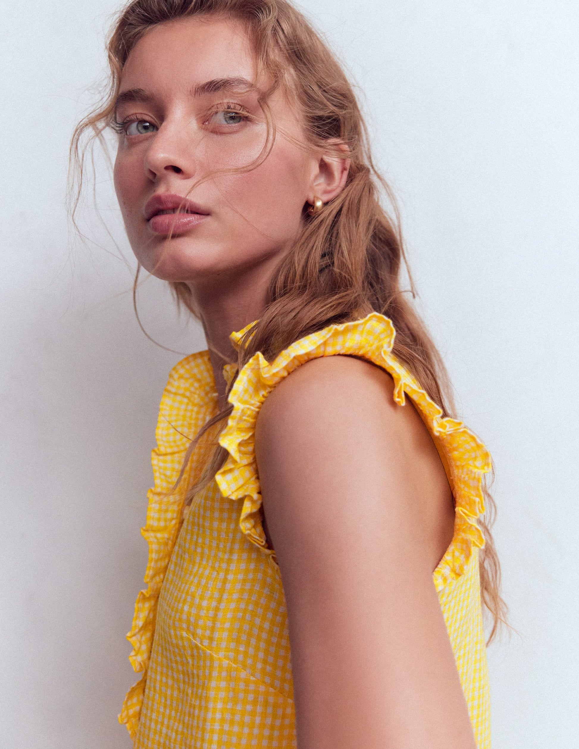 Isabel Sleeveless Linen Top-French Marigold Micro Gingham-6