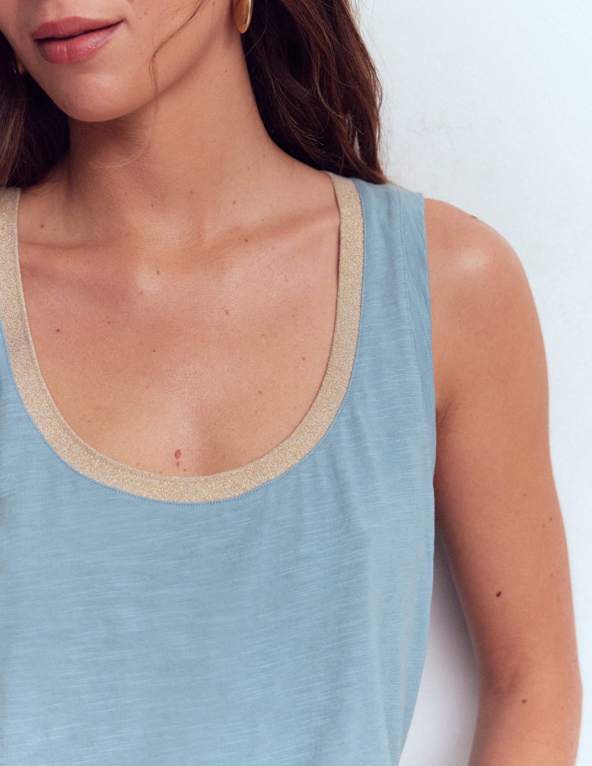 Metallic Trim Scoop Neck Vest-French Blue - Image 2