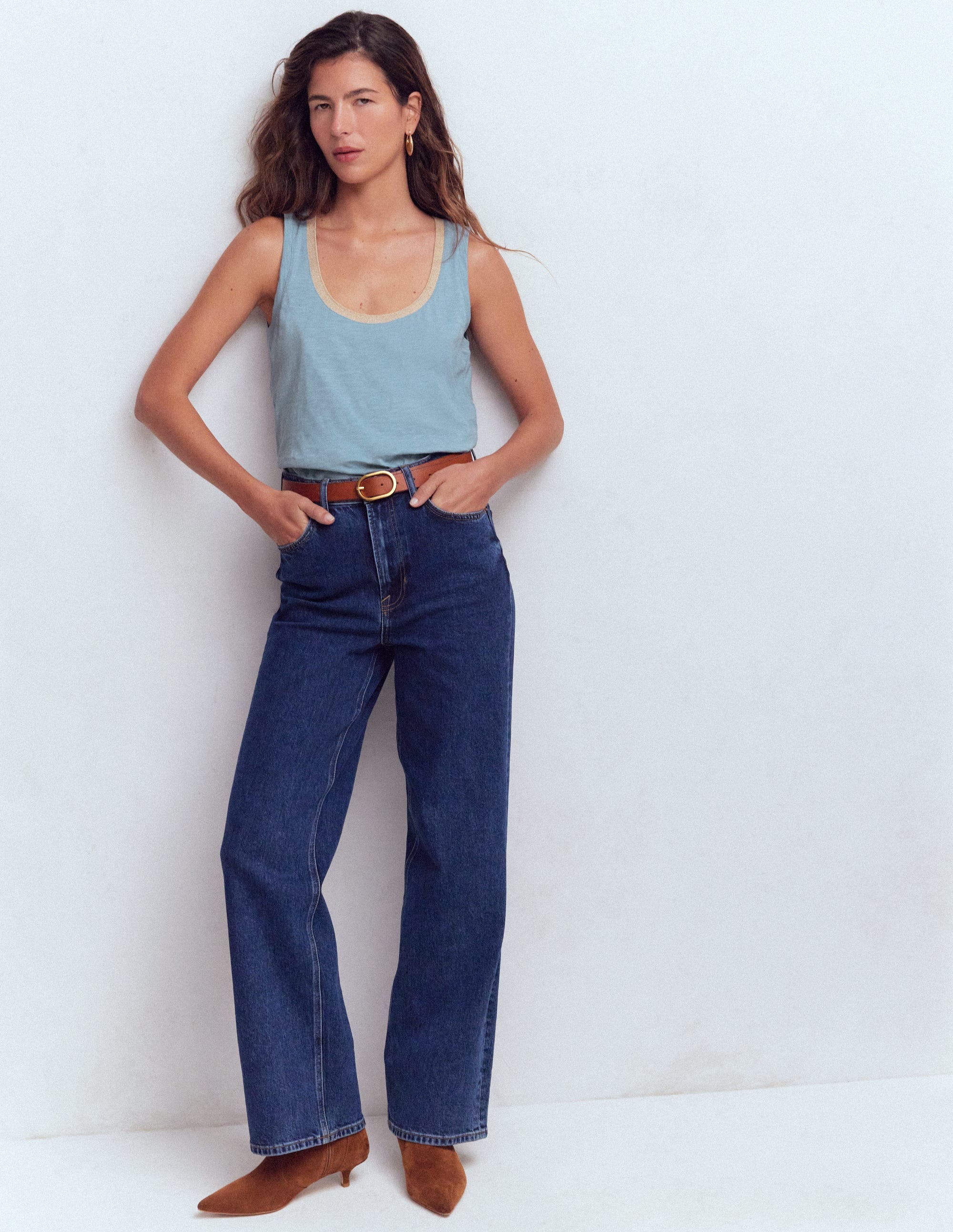 Metallic Trim Scoop Neck Vest-French Blue - Image 4