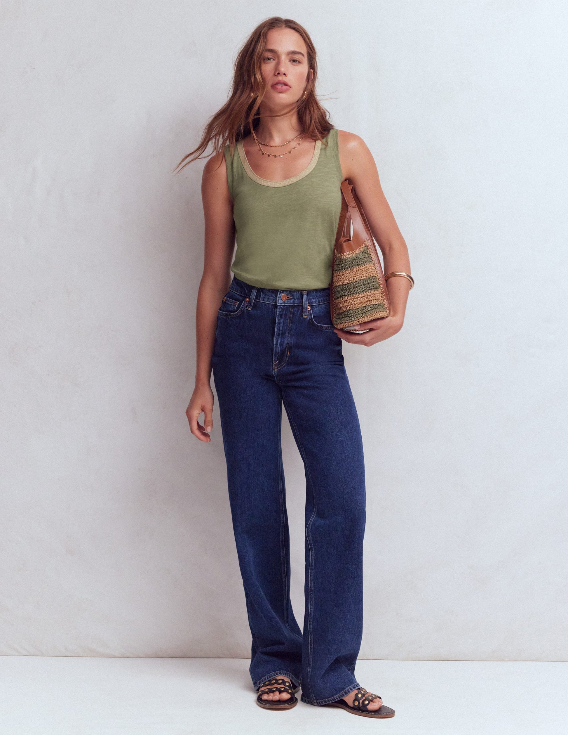 Metallic Trim Scoop Neck Vest-Larch Green-4