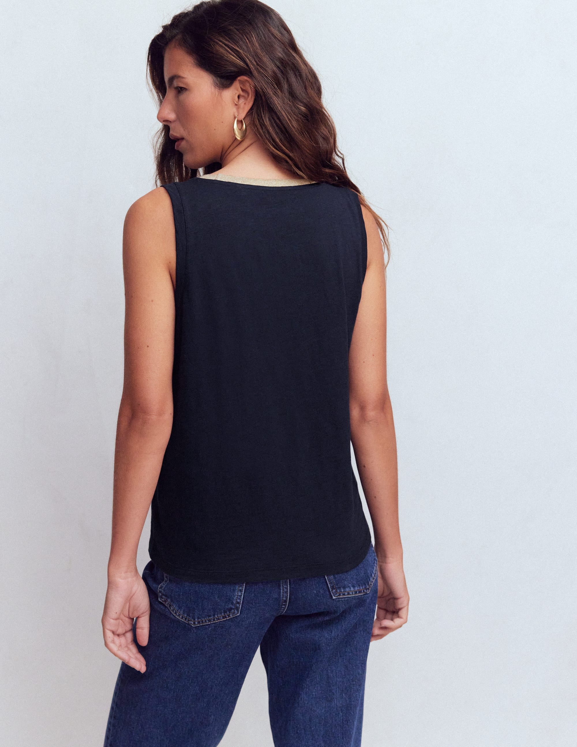 Metallic Trim Scoop Neck Vest-Navy - Image 3