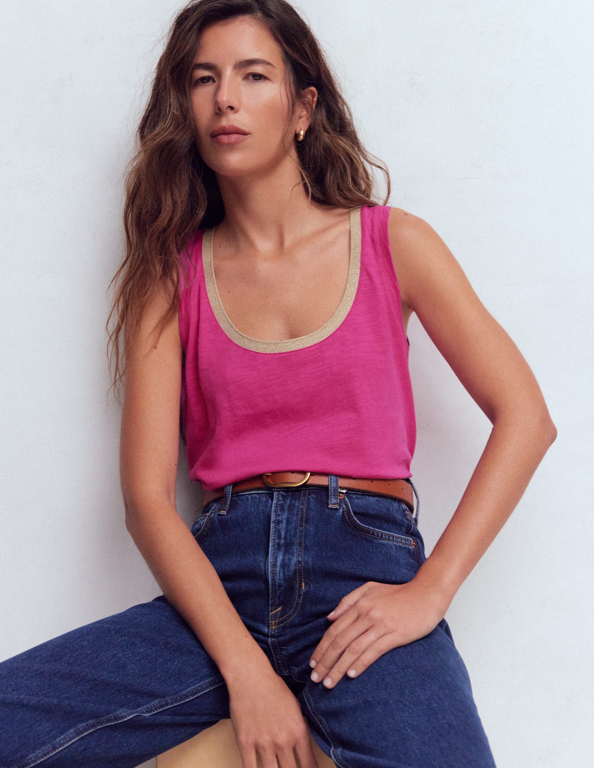Metallic Trim Scoop Neck Vest-Cosmos Pink - Image 1