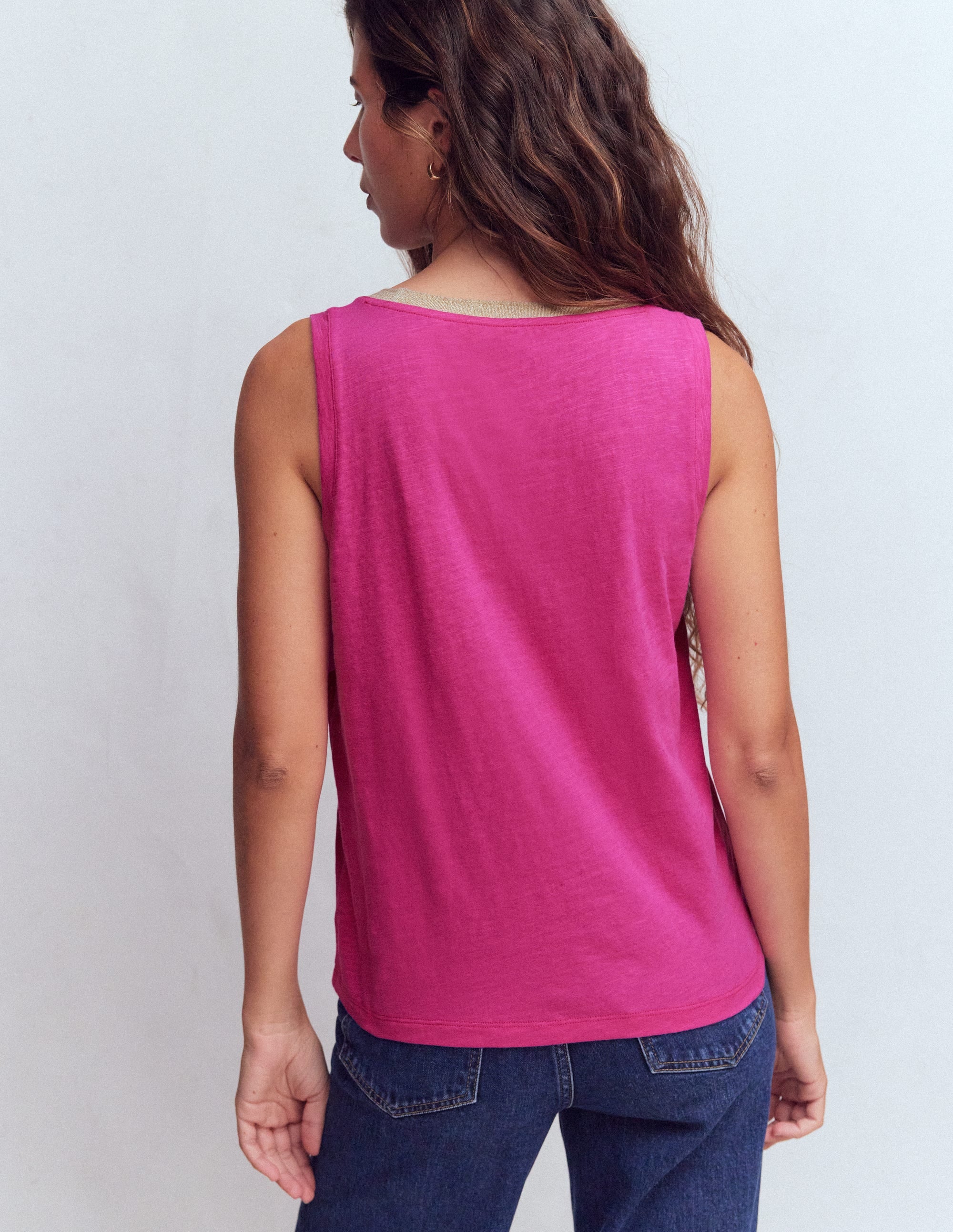 Metallic Trim Scoop Neck Vest-Cosmos Pink - Image 3